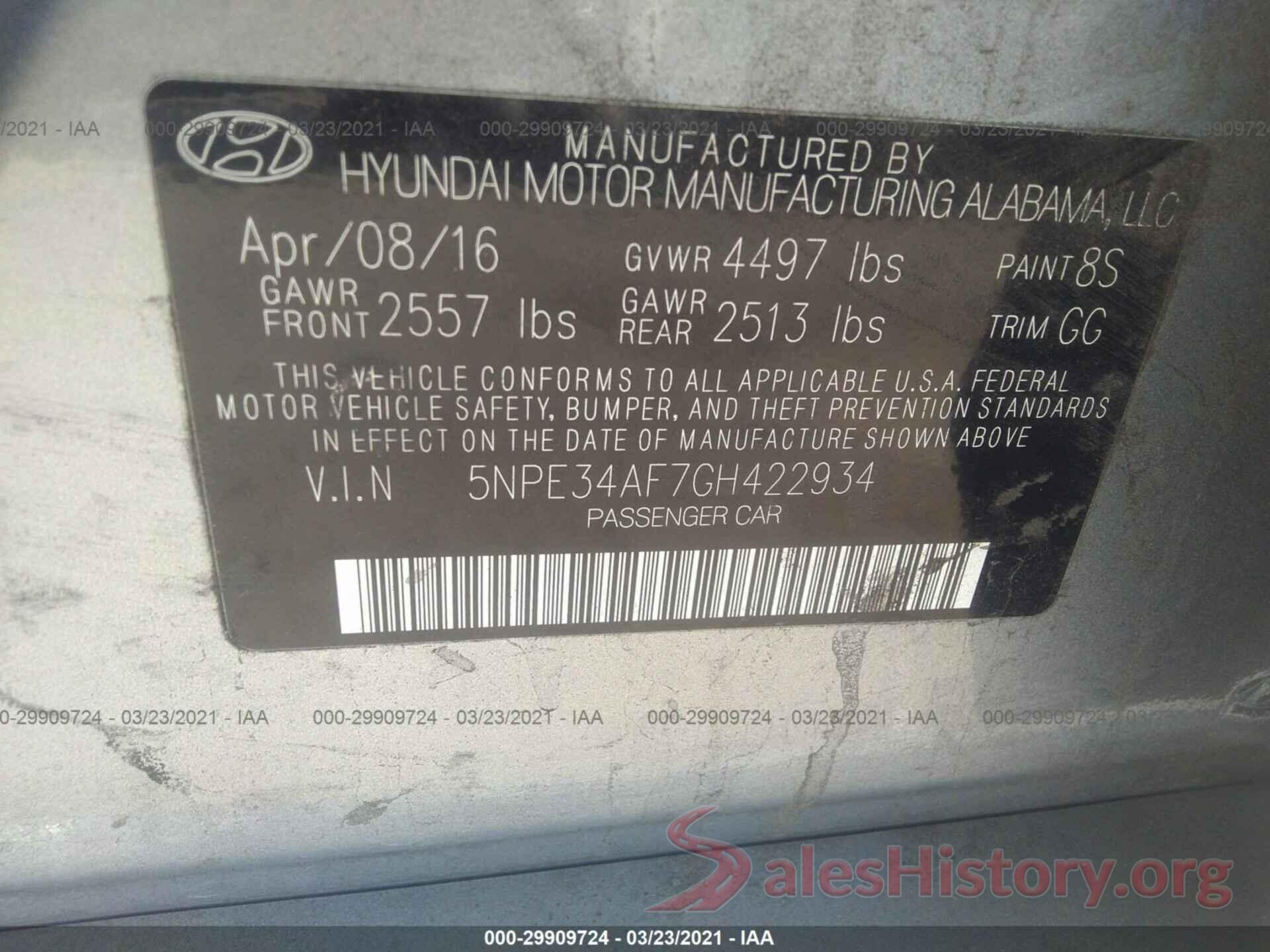 5NPE34AF7GH422934 2016 HYUNDAI SONATA