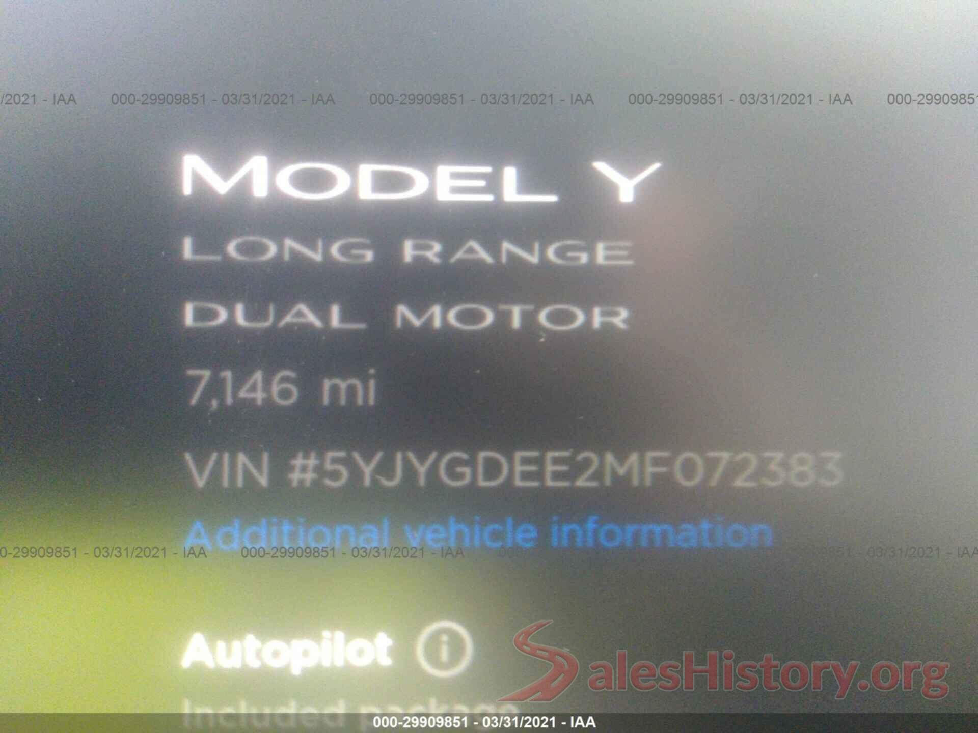 5YJYGDEE2MF072383 2021 TESLA MODEL Y