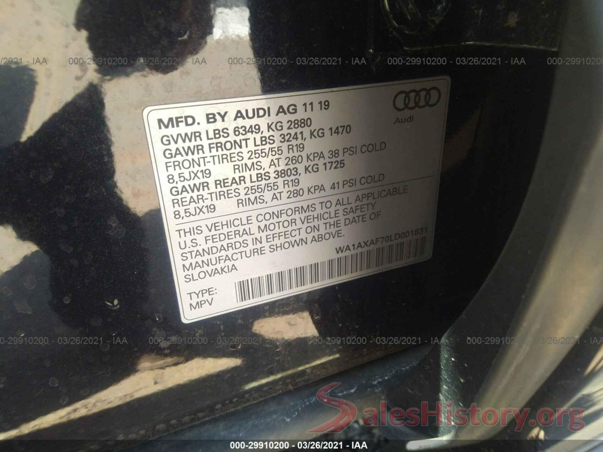 WA1AXAF70LD001831 2020 AUDI Q7