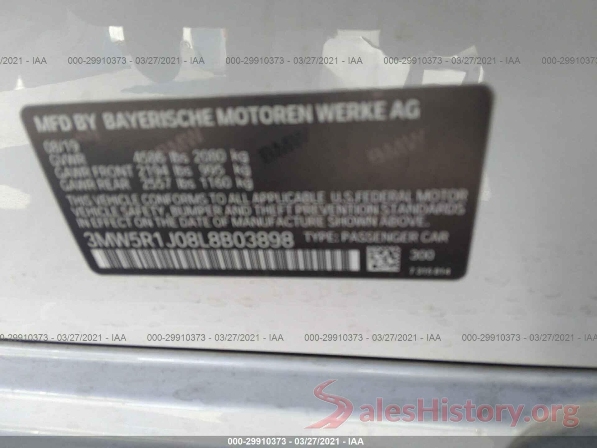 3MW5R1J08L8B03898 2020 BMW 3 SERIES