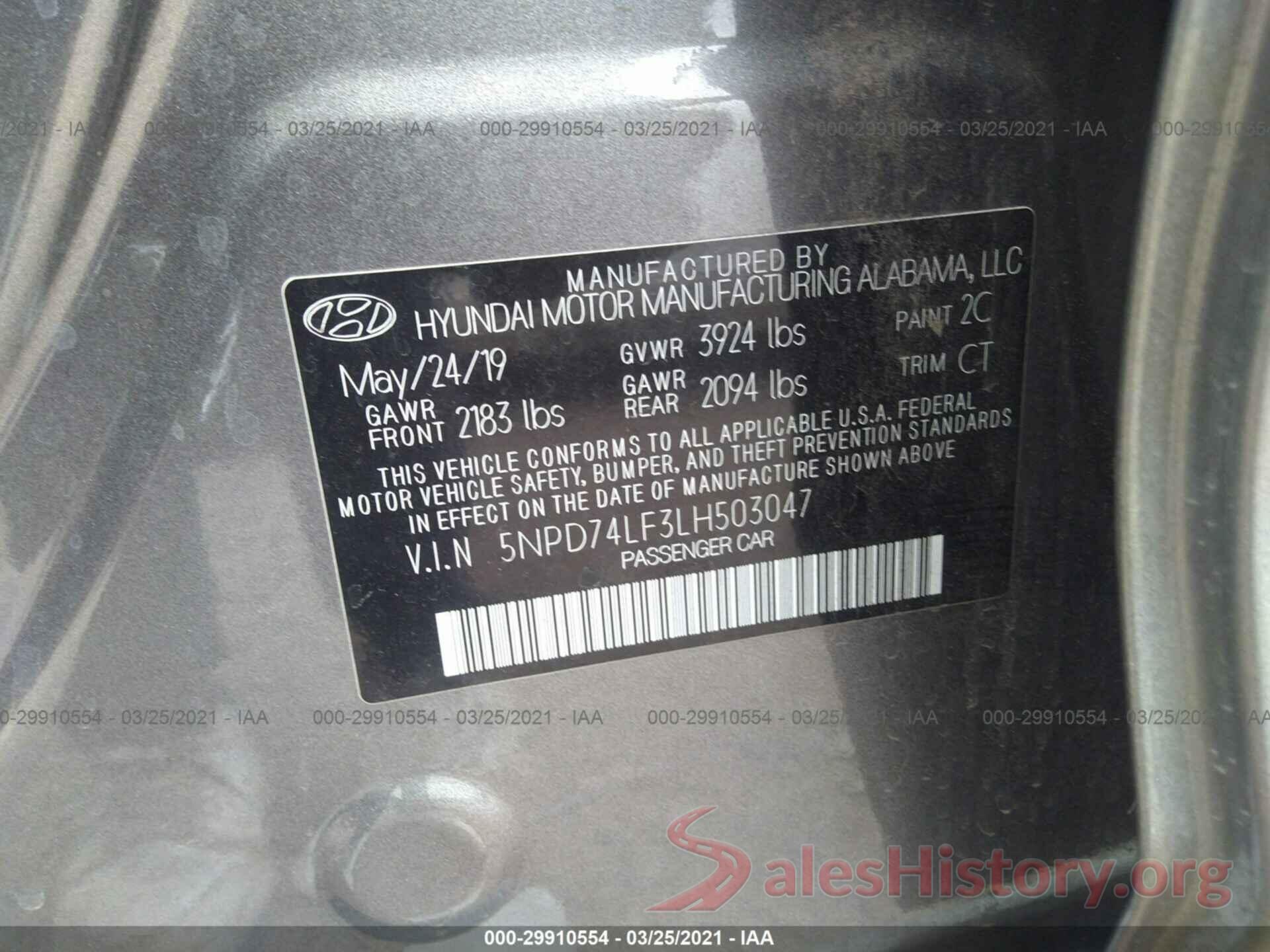 5NPD74LF3LH503047 2020 HYUNDAI ELANTRA