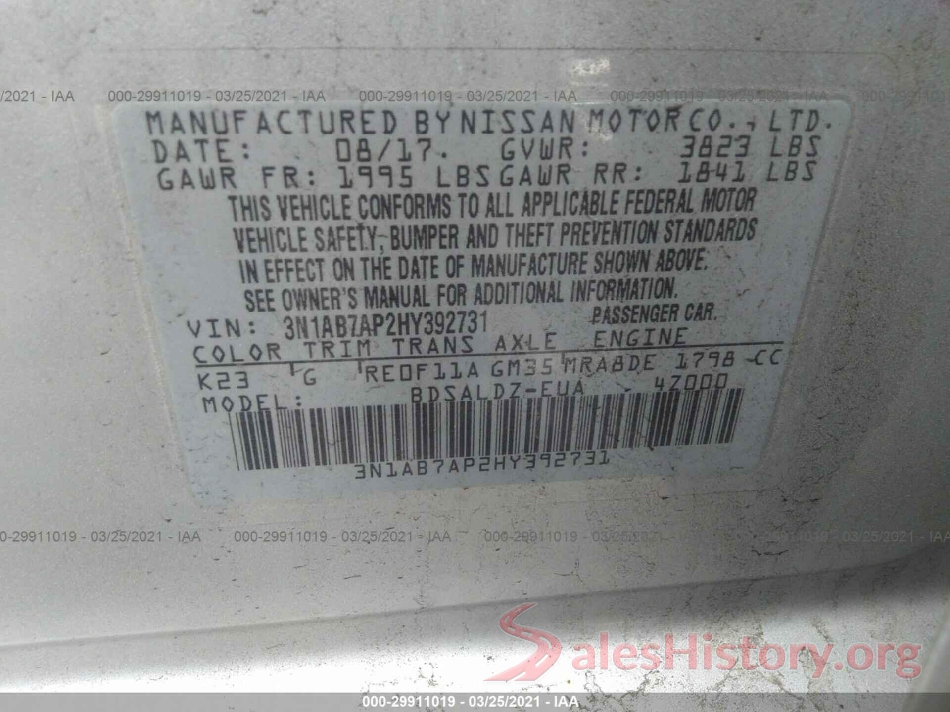 3N1AB7AP2HY392731 2017 NISSAN SENTRA