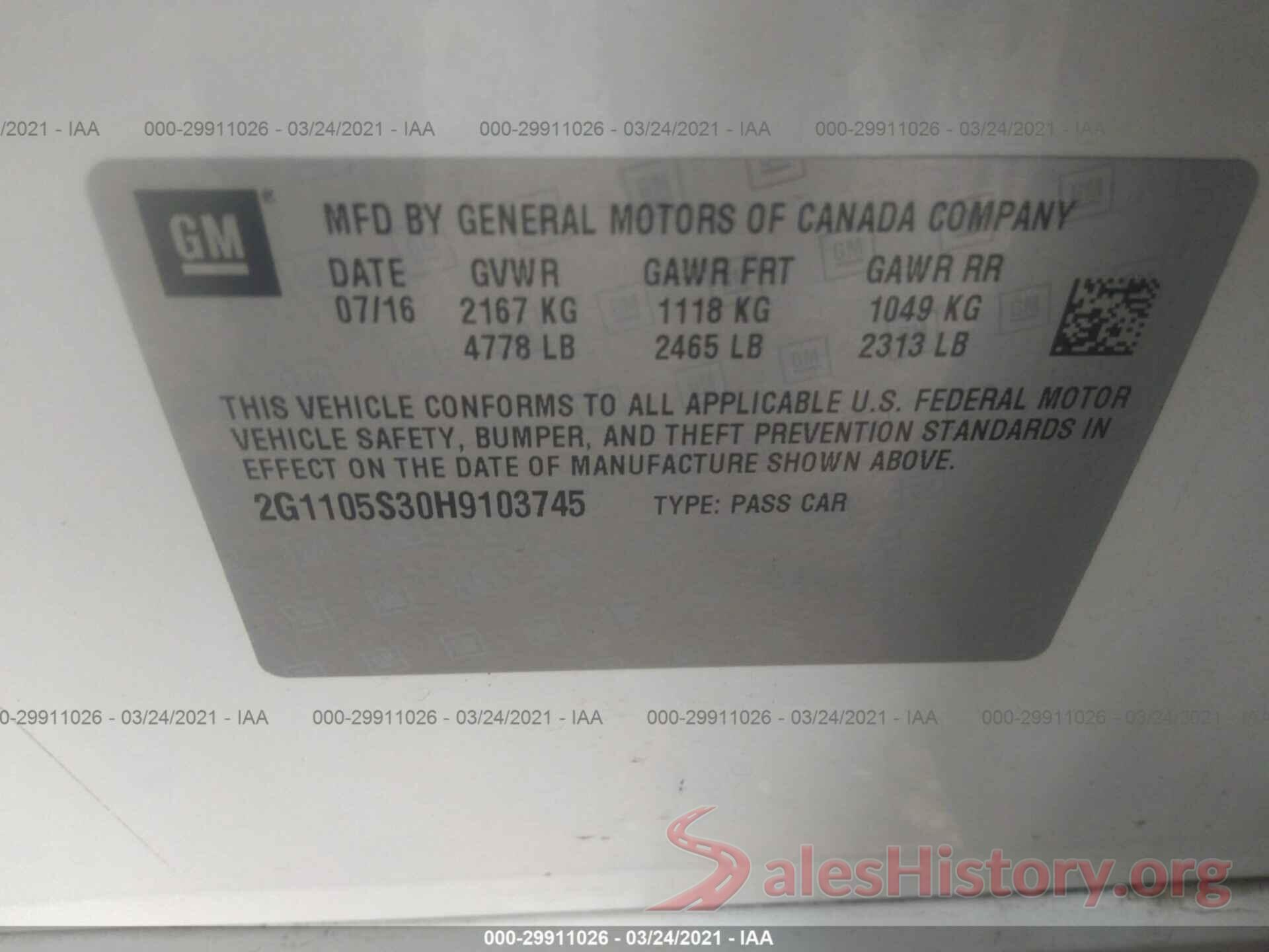 2G1105S30H9103745 2017 CHEVROLET IMPALA