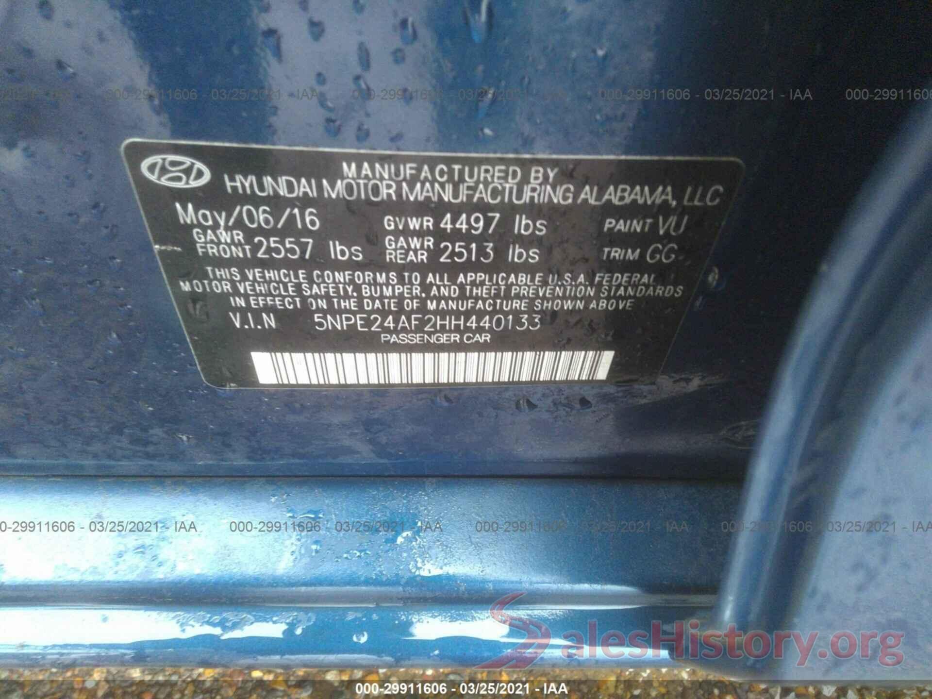 5NPE24AF2HH440133 2017 HYUNDAI SONATA