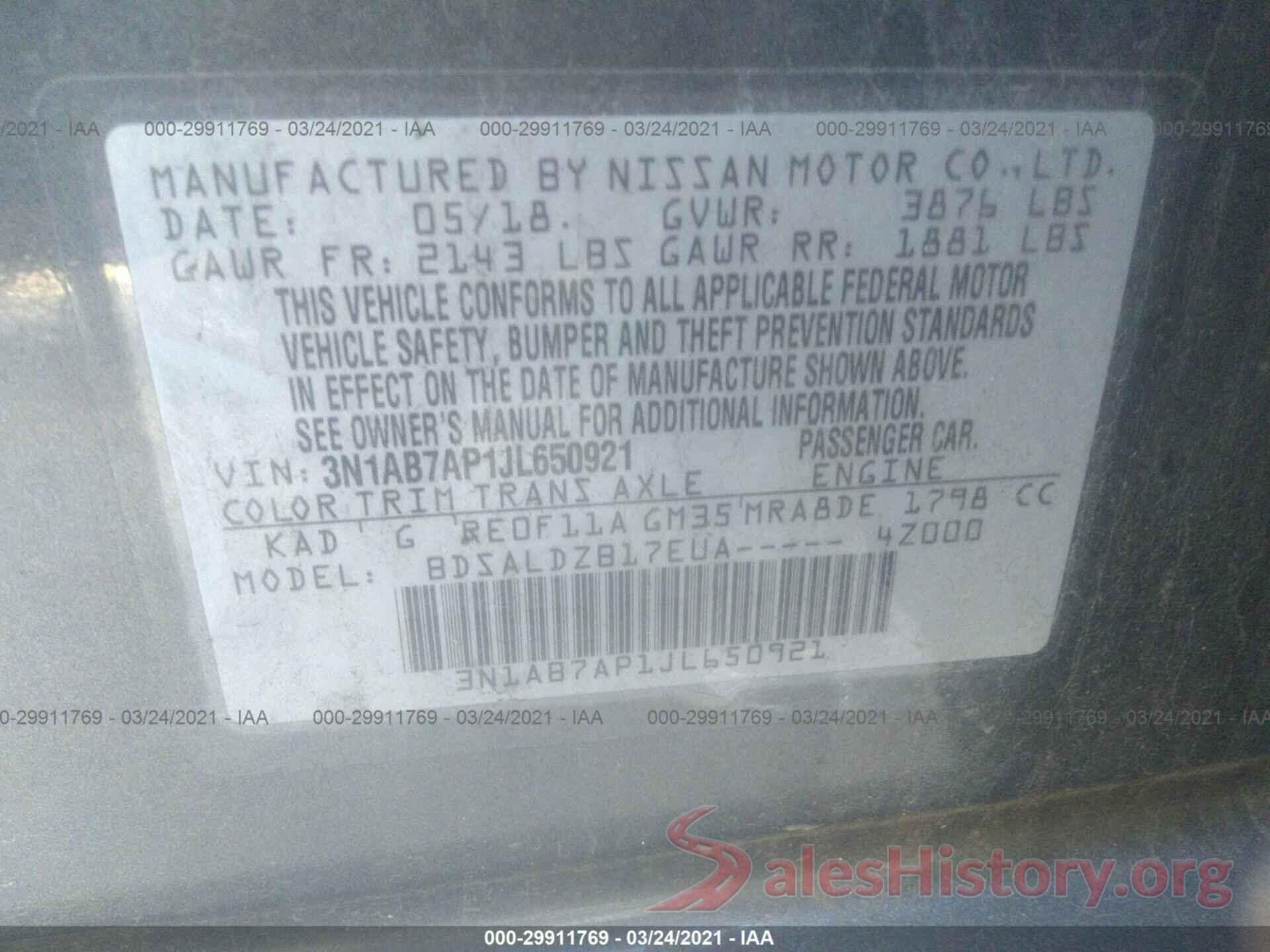 3N1AB7AP1JL650921 2018 NISSAN SENTRA