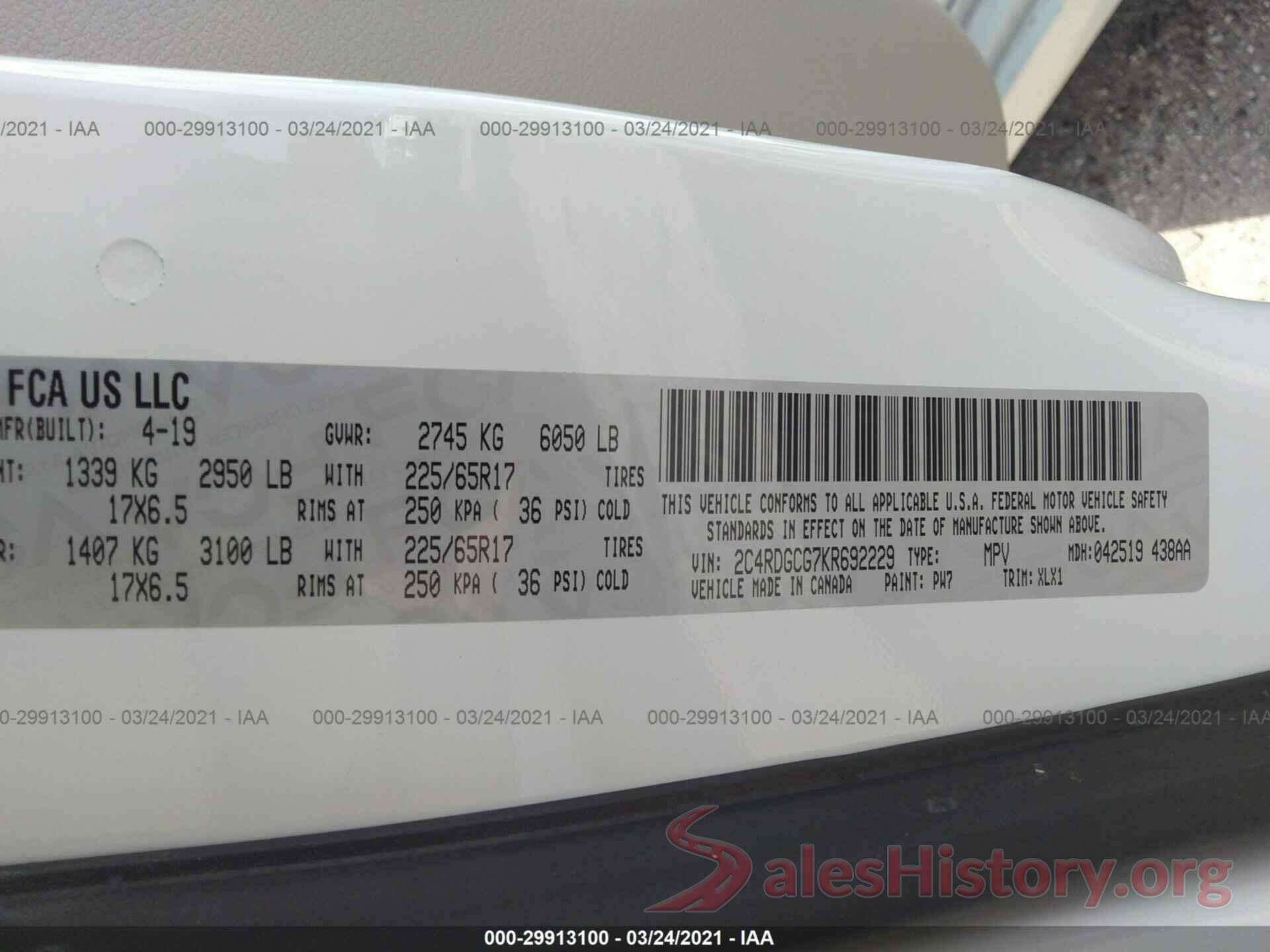 2C4RDGCG7KR692229 2019 DODGE GRAND CARAVAN