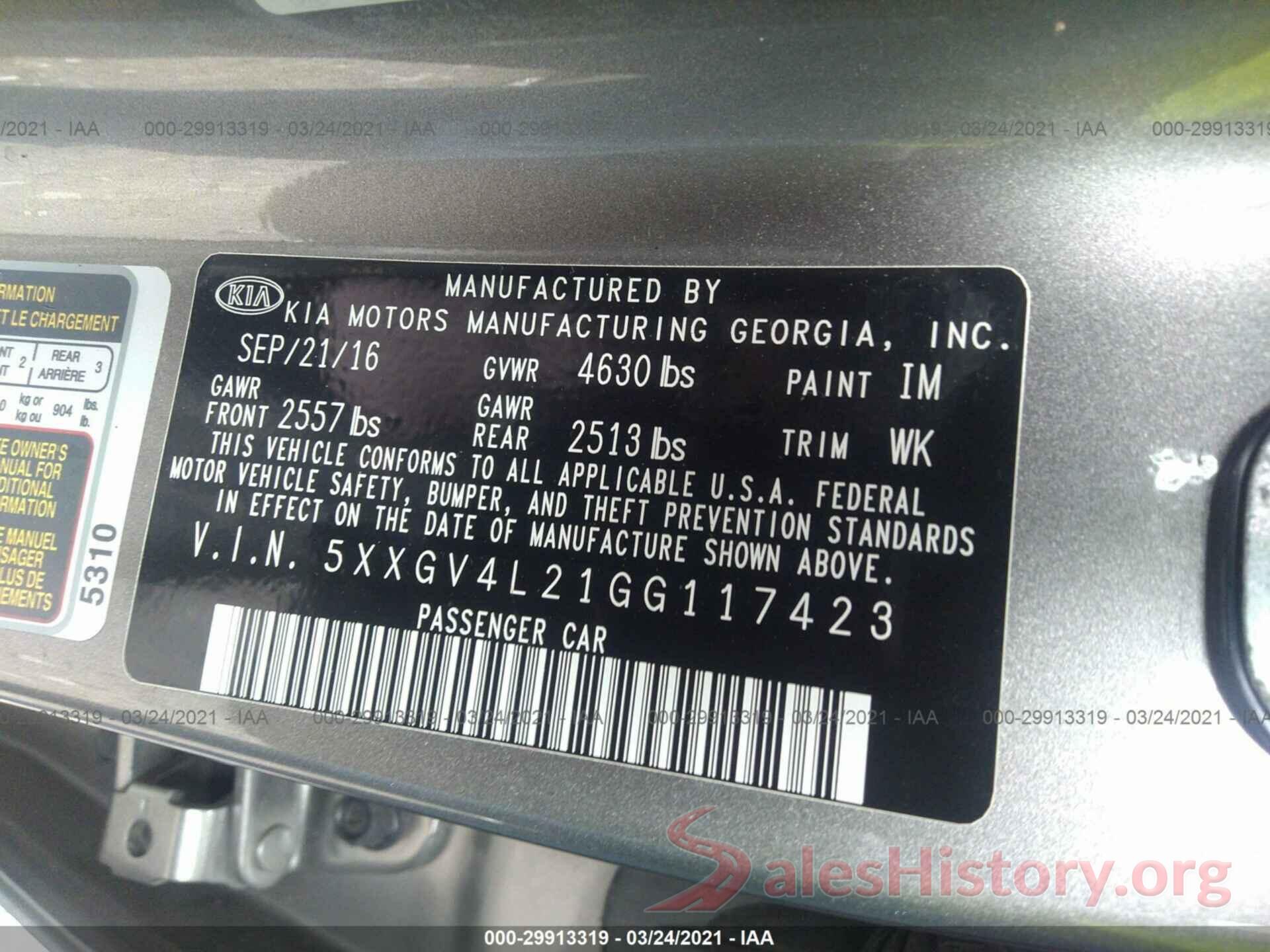 5XXGV4L21GG117423 2016 KIA OPTIMA