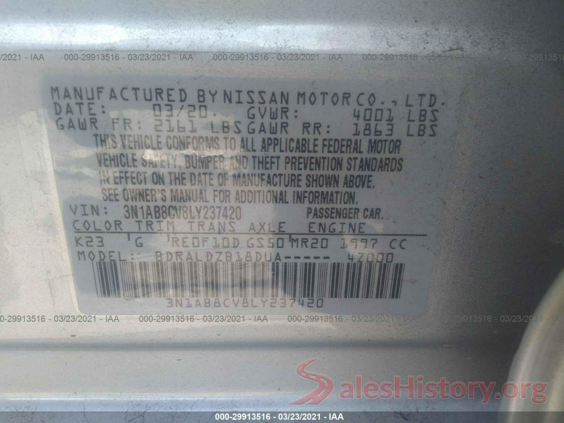 3N1AB8CV8LY237420 2020 NISSAN SENTRA