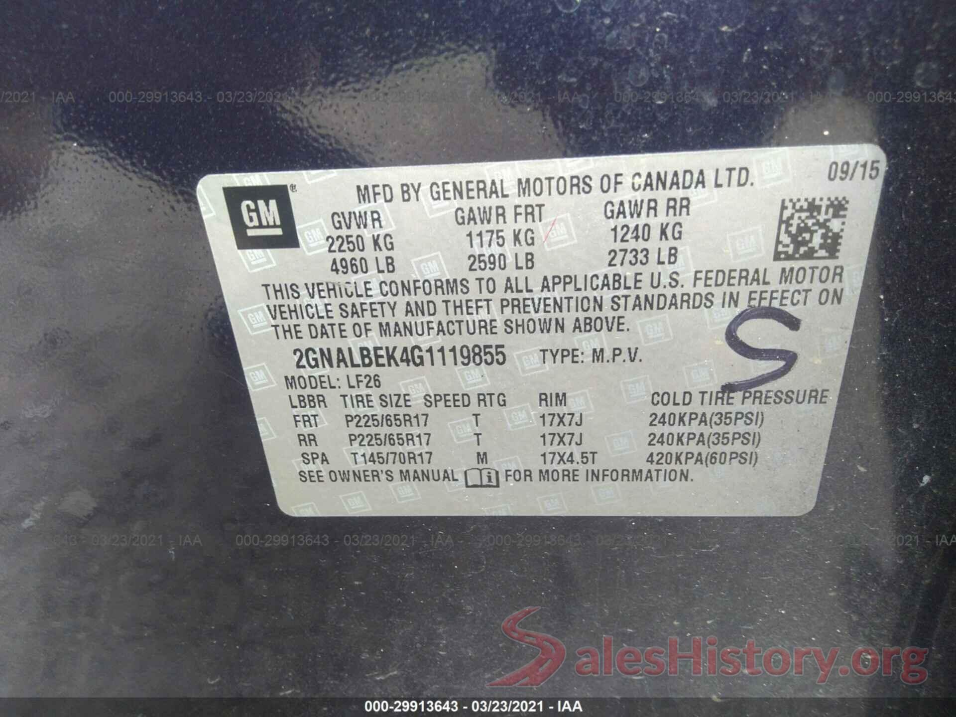 2GNALBEK4G1119855 2016 CHEVROLET EQUINOX