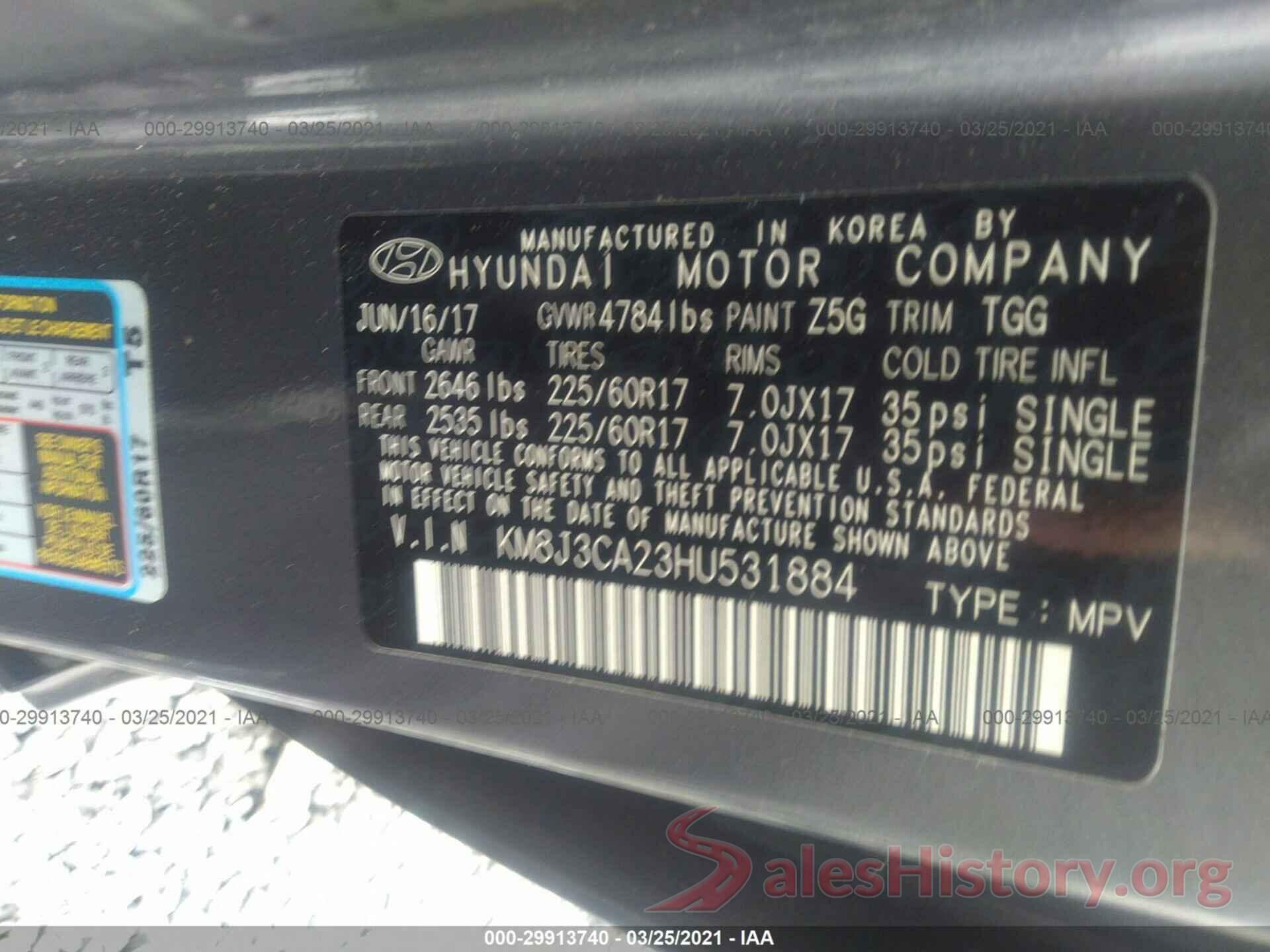 KM8J3CA23HU531884 2017 HYUNDAI TUCSON