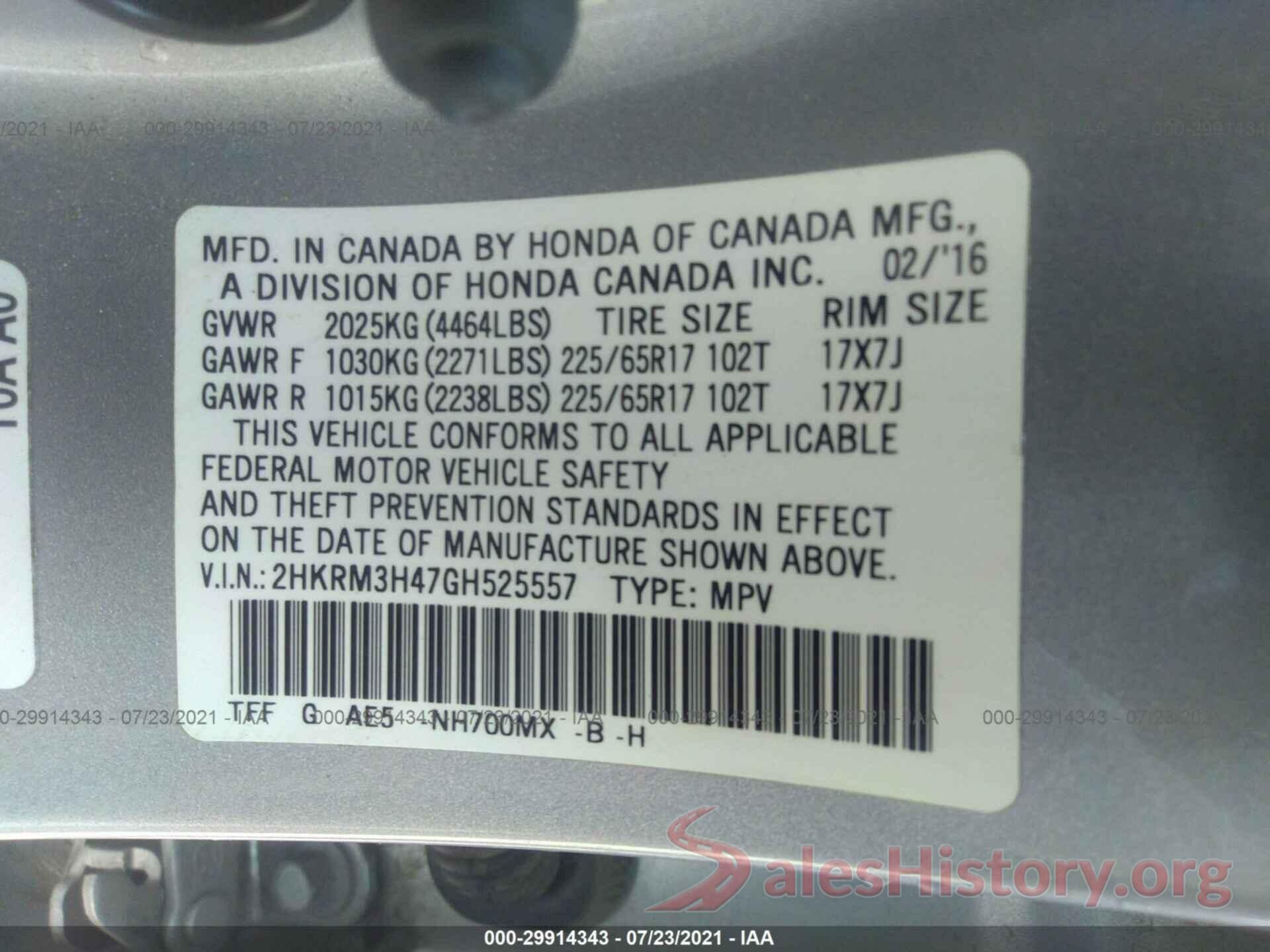 2HKRM3H47GH525557 2016 HONDA CR-V