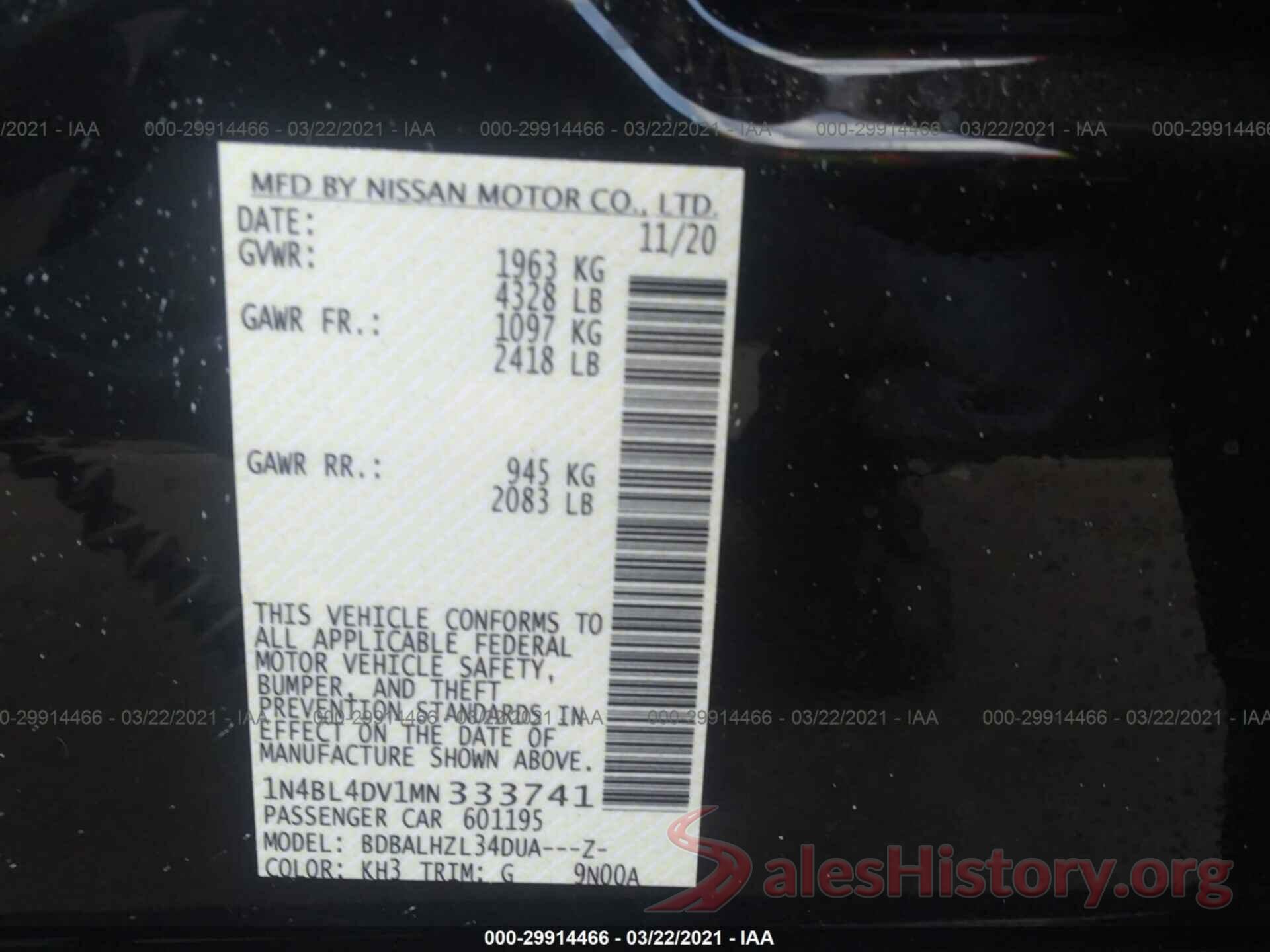 1N4BL4DV1MN333741 2021 NISSAN ALTIMA