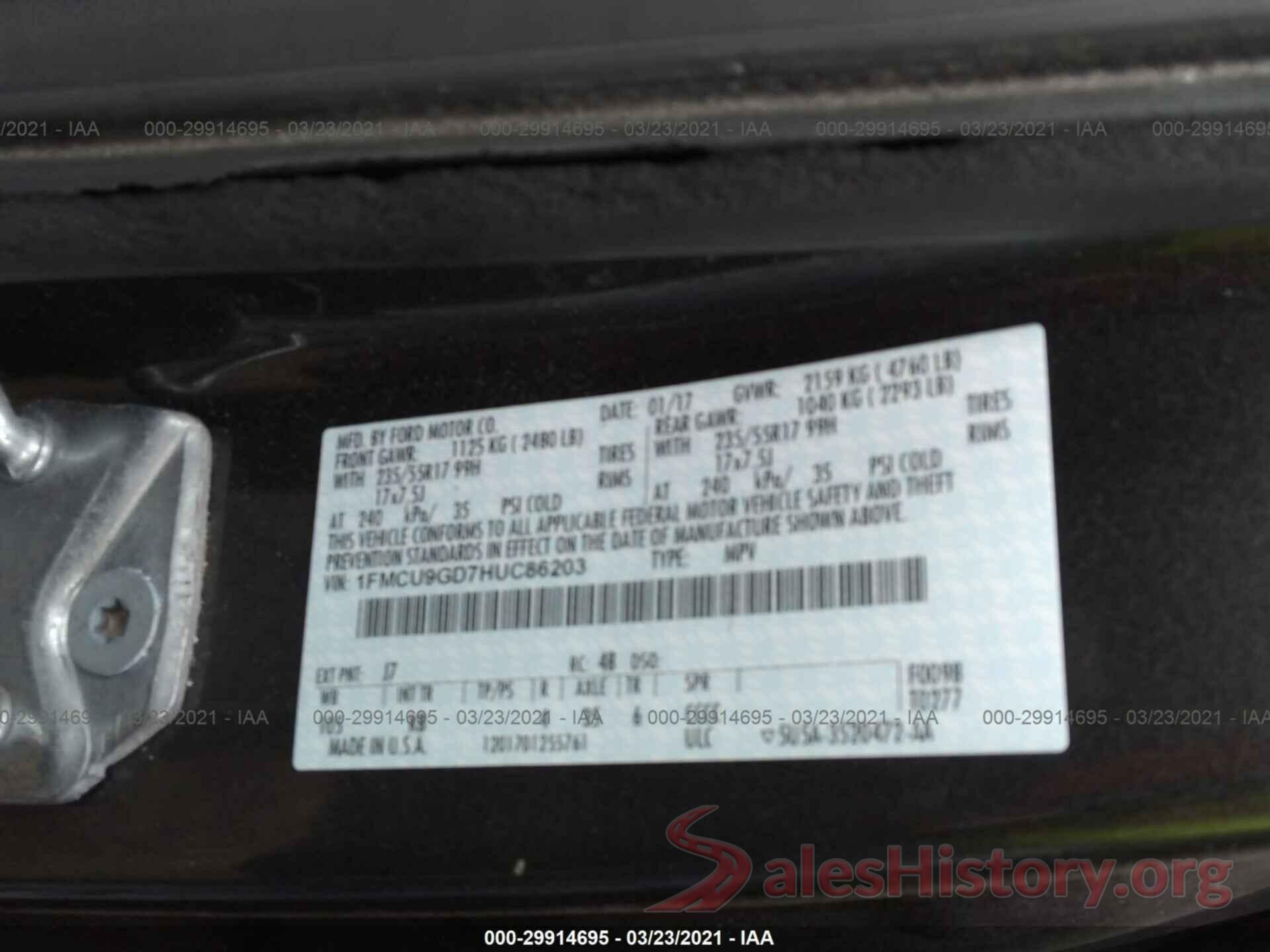 1FMCU9GD7HUC86203 2017 FORD ESCAPE