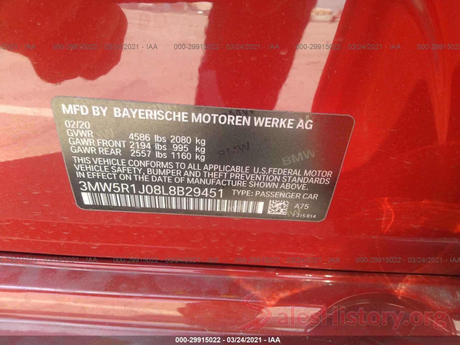 3MW5R1J08L8B29451 2020 BMW 3 SERIES