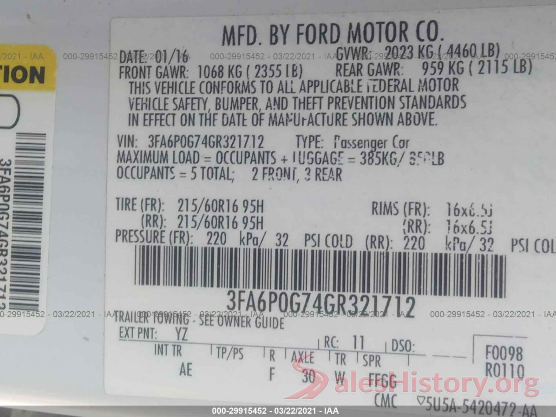 3FA6P0G74GR321712 2016 FORD FUSION