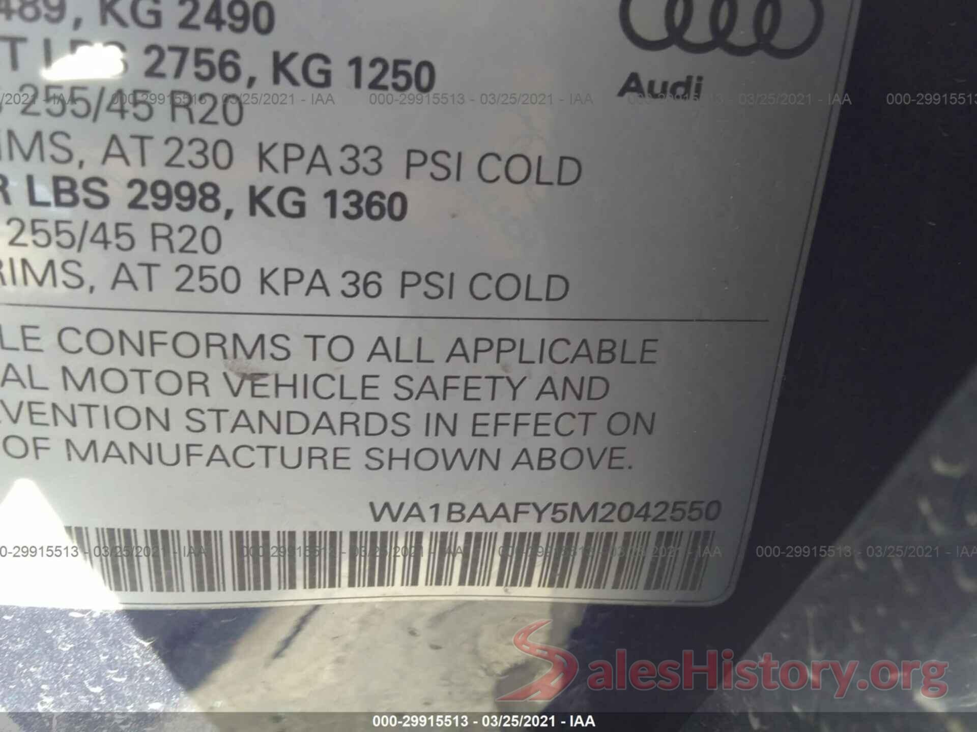 WA1BAAFY5M2042550 2021 AUDI Q5