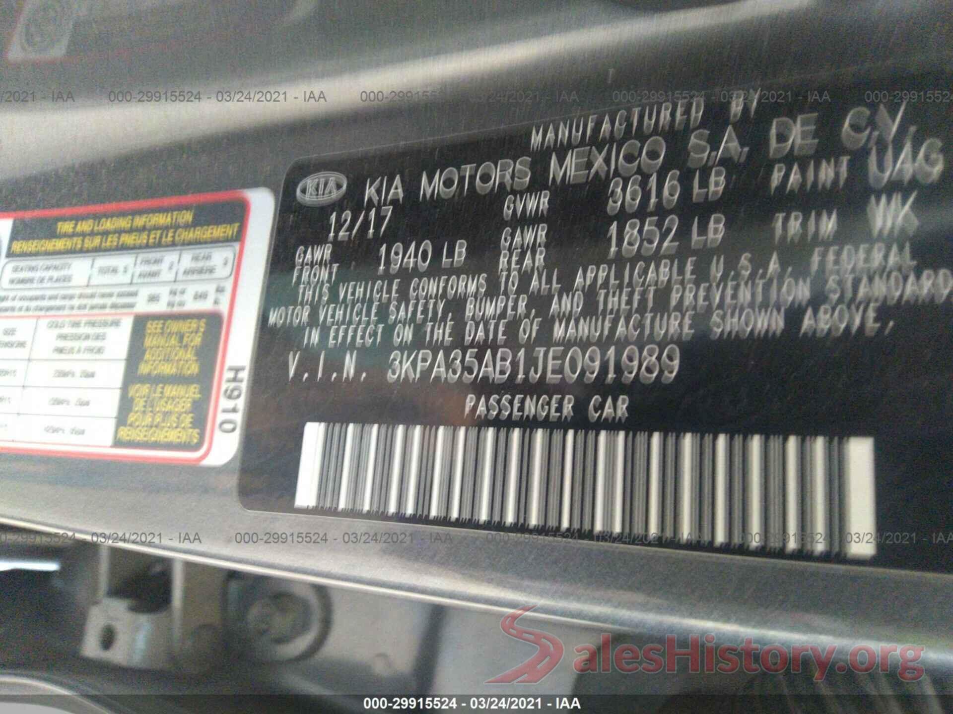 3KPA35AB1JE091989 2018 KIA RIO 5-DOOR