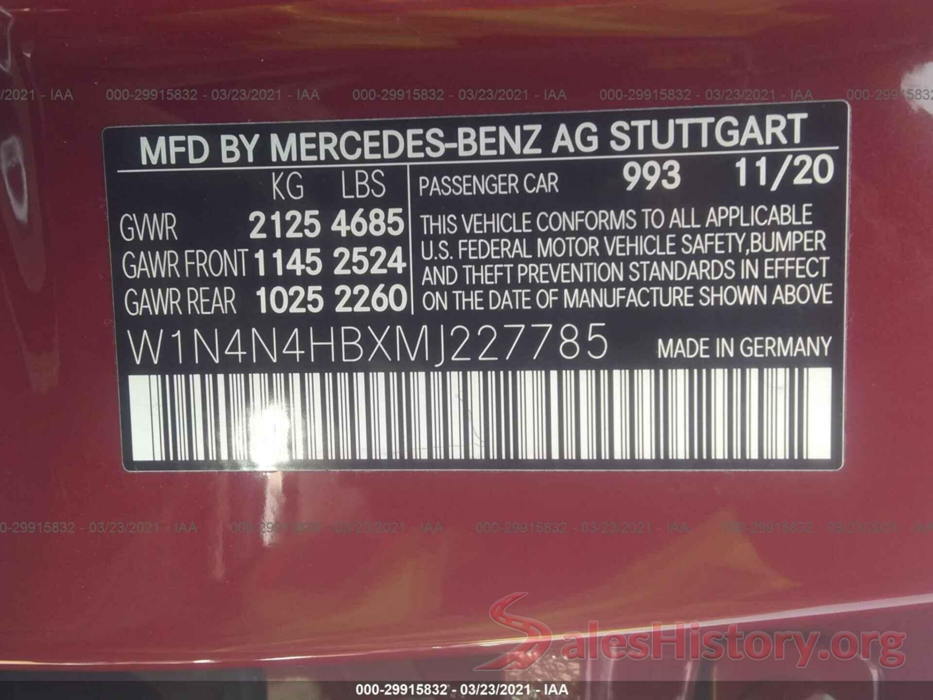 W1N4N4HBXMJ227785 2021 MERCEDES-BENZ GLA