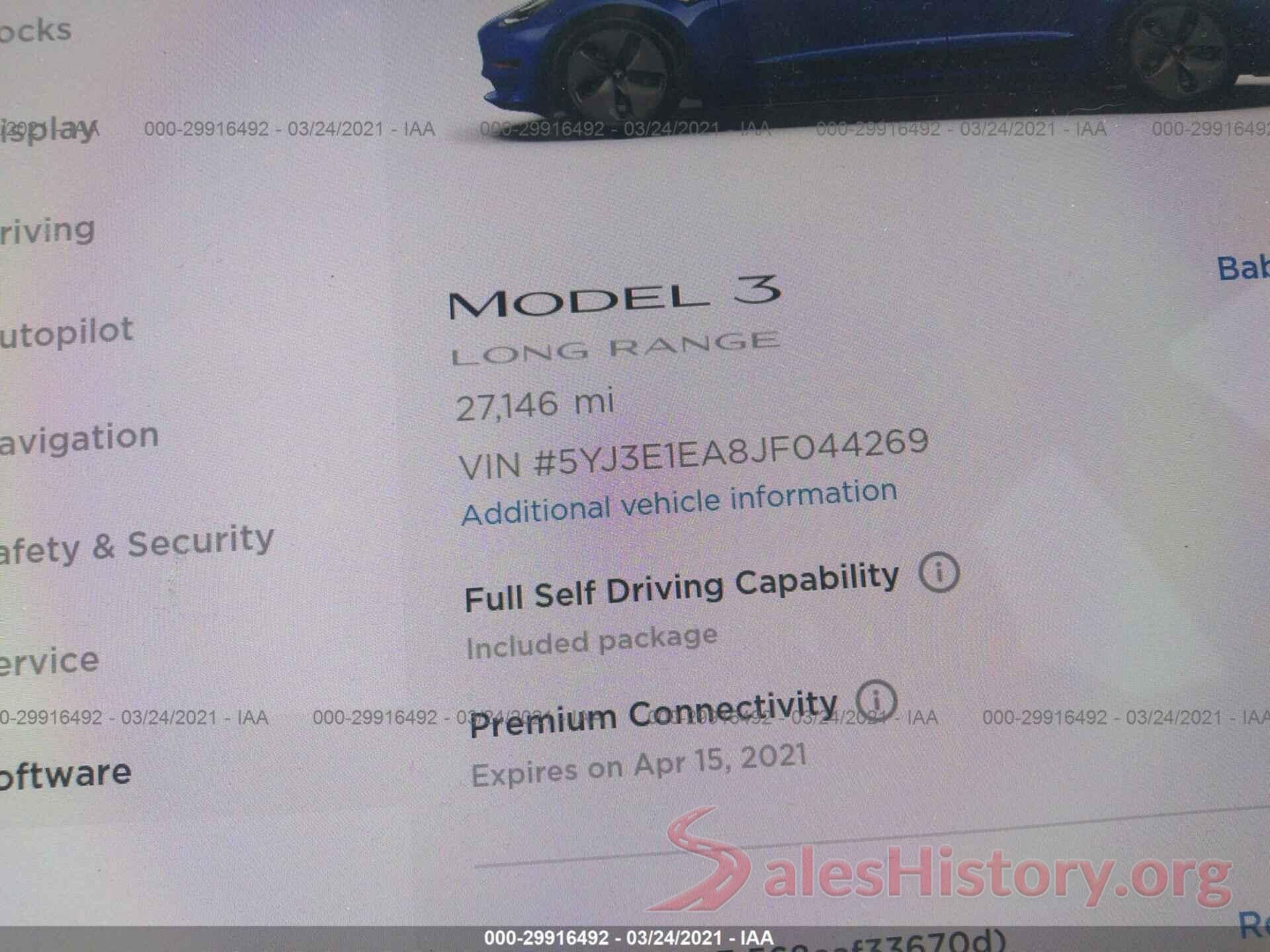 5YJ3E1EA8JF044269 2018 TESLA MODEL 3