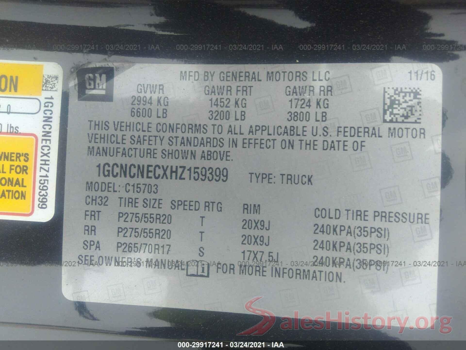 1GCNCNECXHZ159399 2017 CHEVROLET SILVERADO 1500