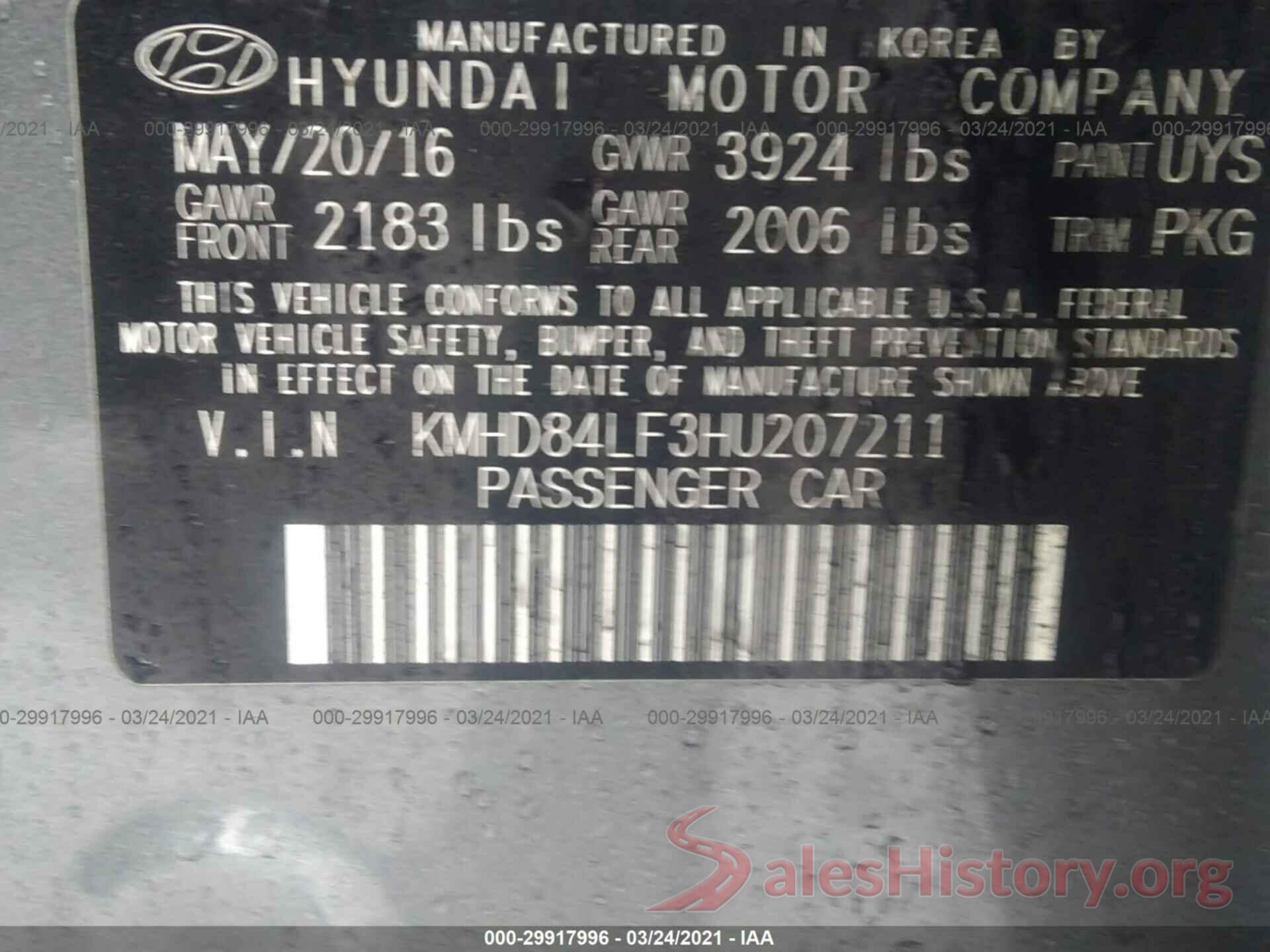 KMHD84LF3HU207211 2017 HYUNDAI ELANTRA