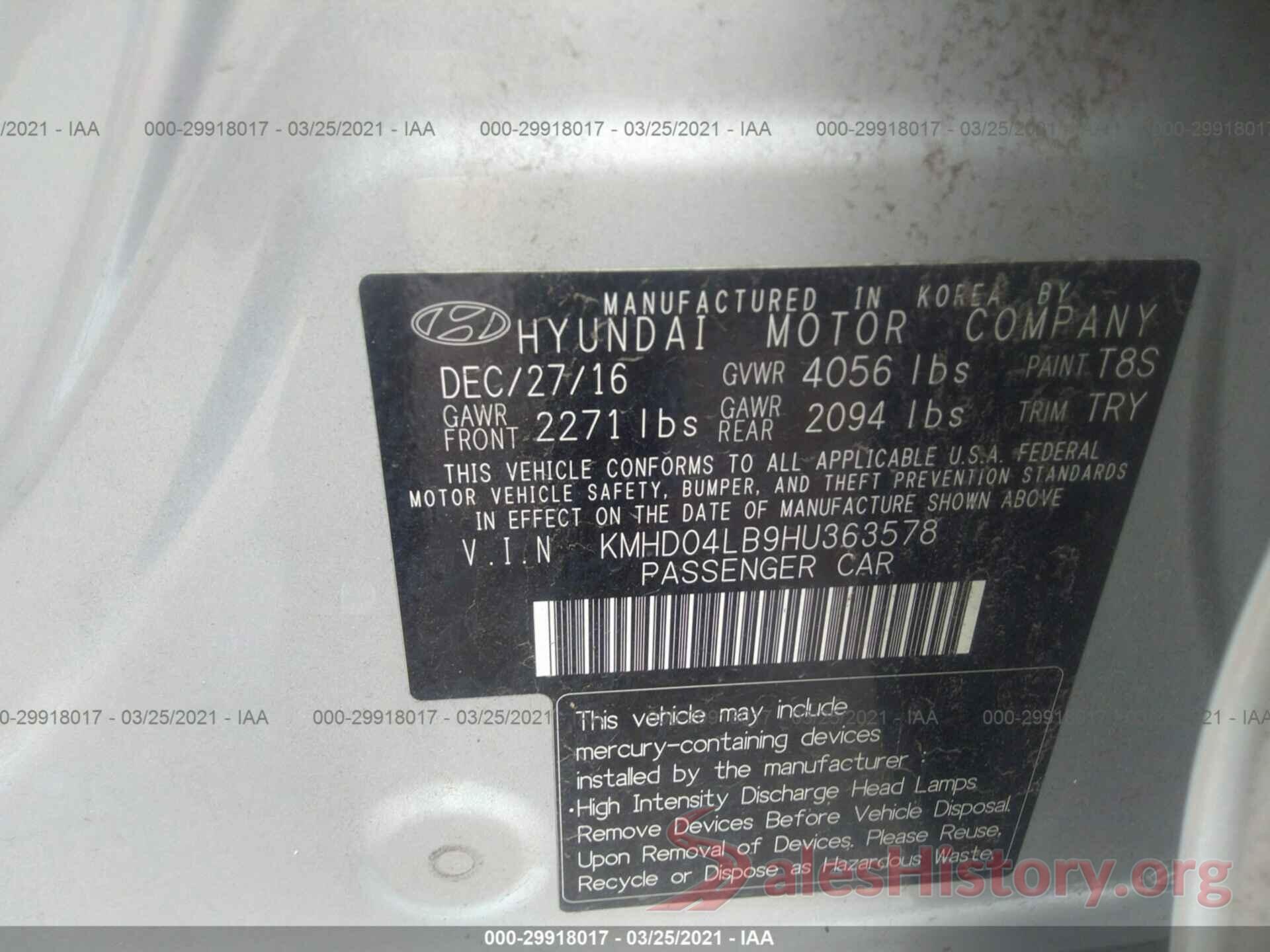 KMHD04LB9HU363578 2017 HYUNDAI ELANTRA