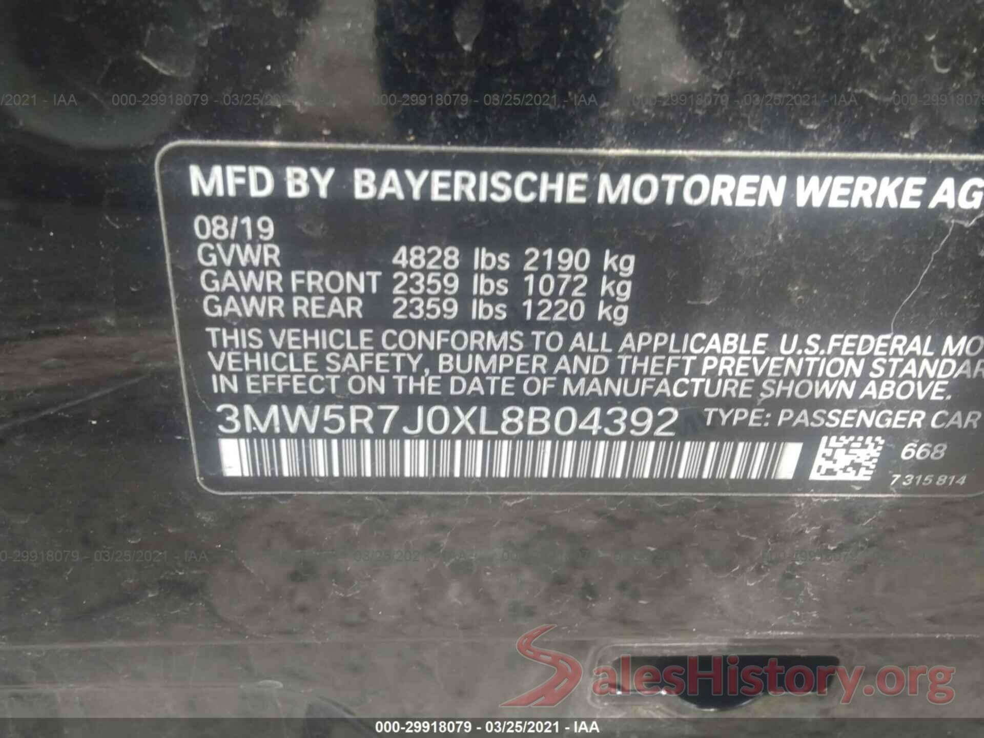 3MW5R7J0XL8B04392 2020 BMW 3 SERIES