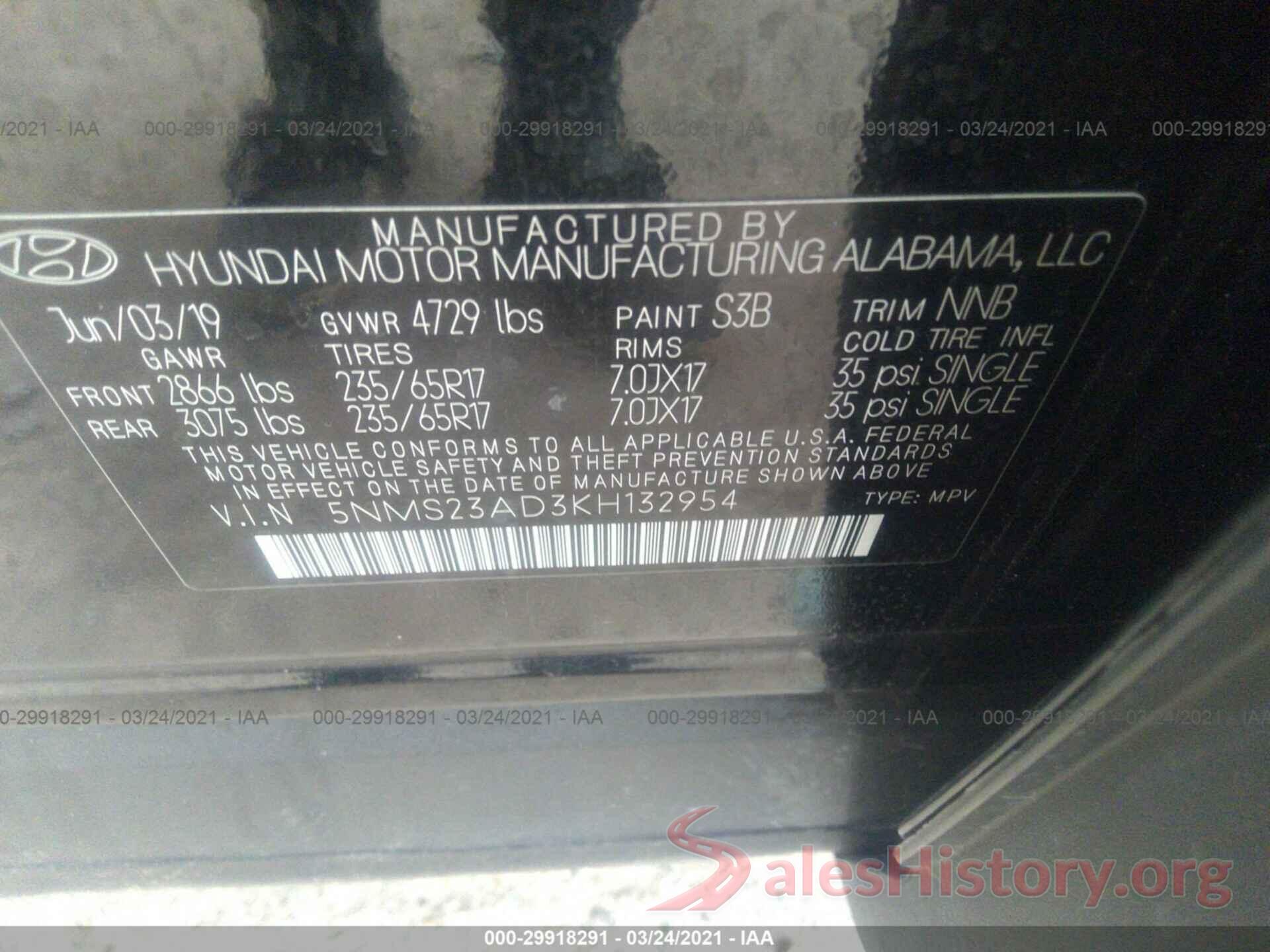 5NMS23AD3KH132954 2019 HYUNDAI SANTA FE