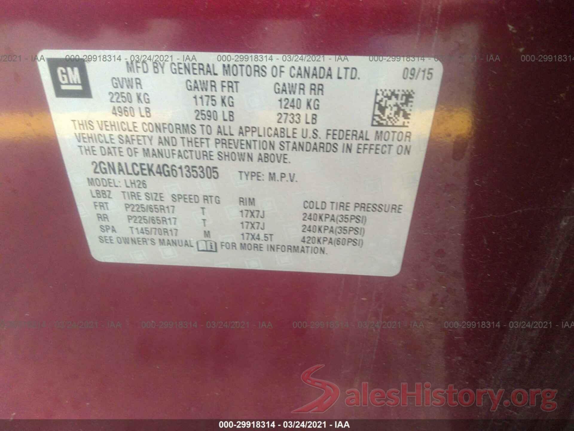 2GNALCEK4G6135305 2016 CHEVROLET EQUINOX