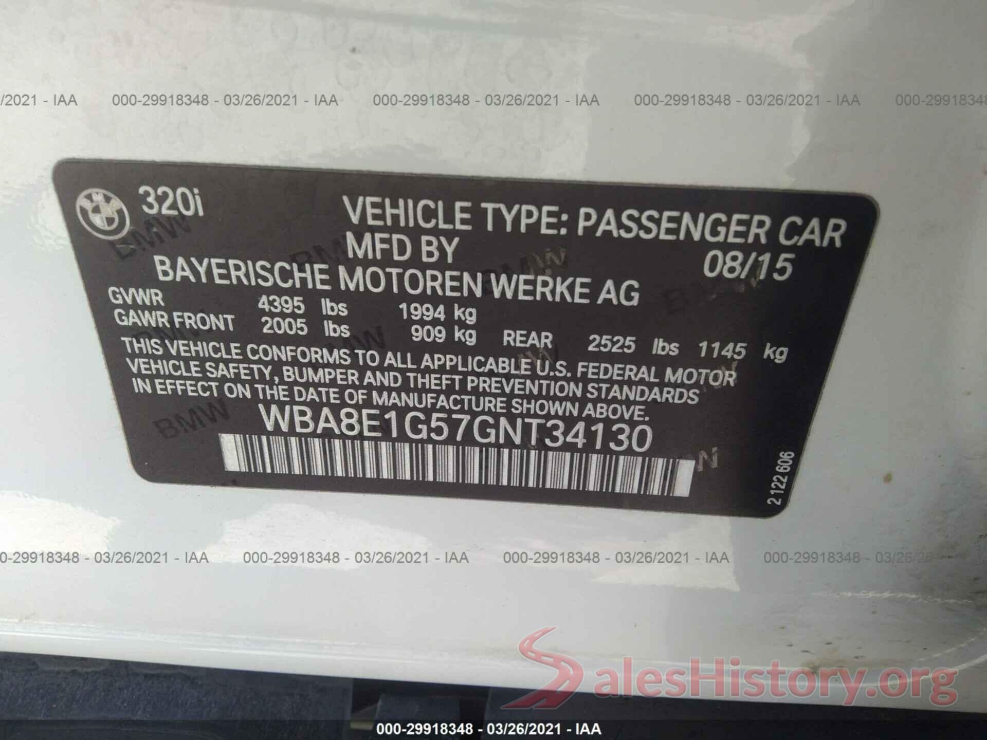 WBA8E1G57GNT34130 2016 BMW 3 SERIES