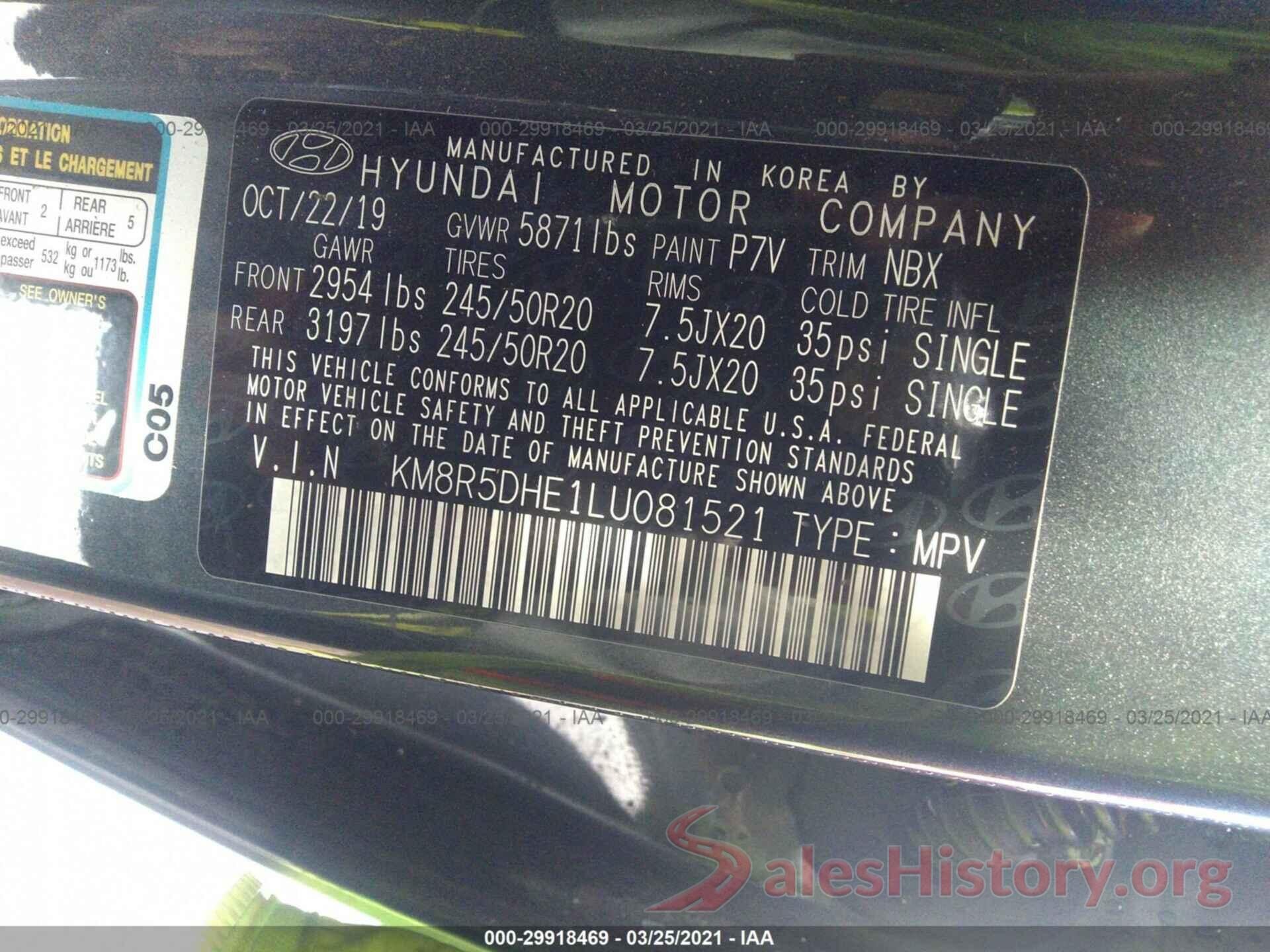 KM8R5DHE1LU081521 2020 HYUNDAI PALISADE