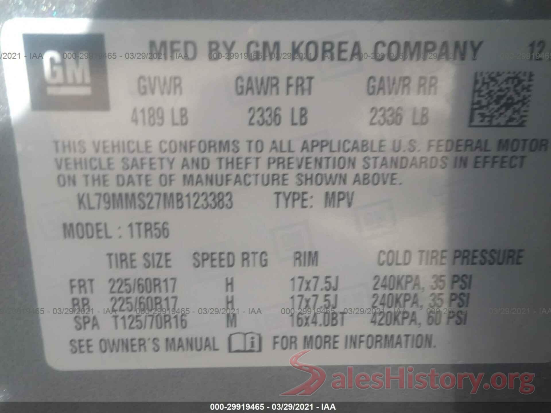 KL79MMS27MB123383 2021 CHEVROLET TRAILBLAZER