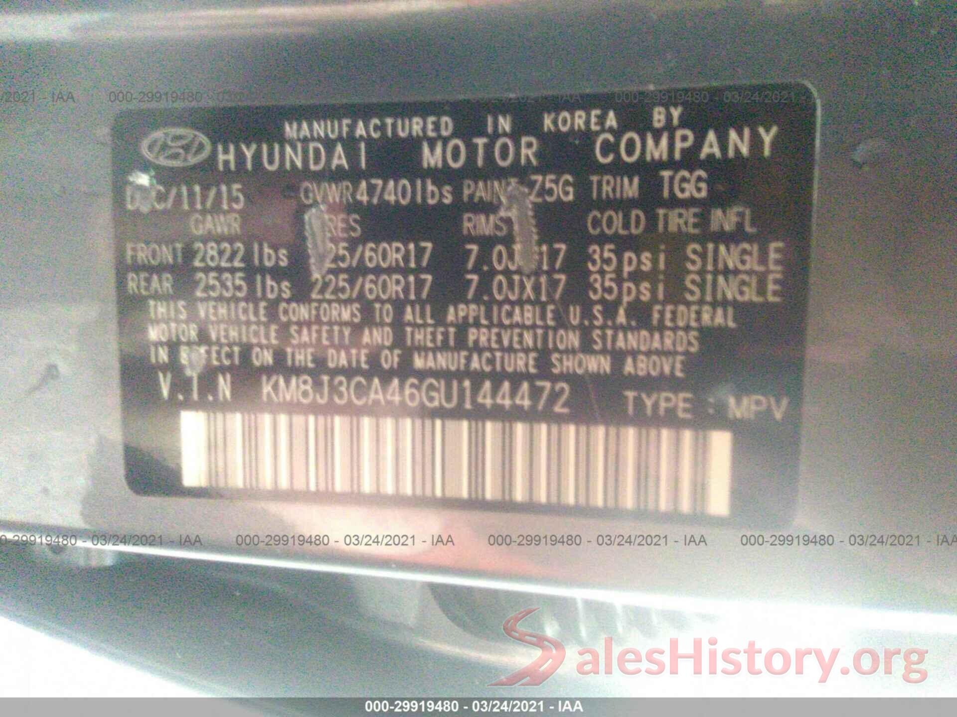 KM8J3CA46GU144472 2016 HYUNDAI TUCSON