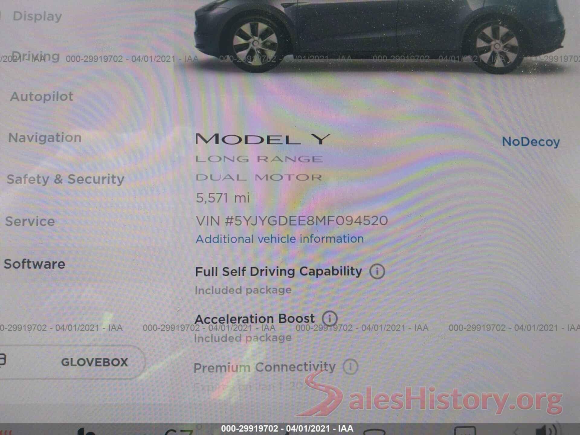 5YJYGDEE8MF094520 2021 TESLA MODEL Y