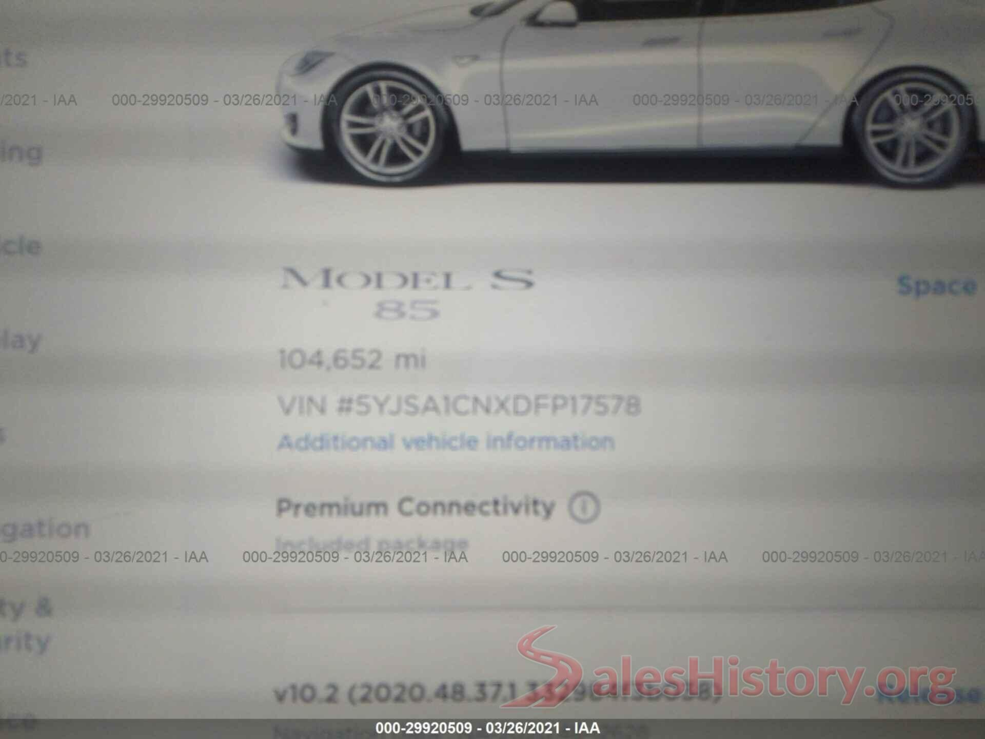 5YJSA1CNXDFP17578 2013 TESLA MODEL S