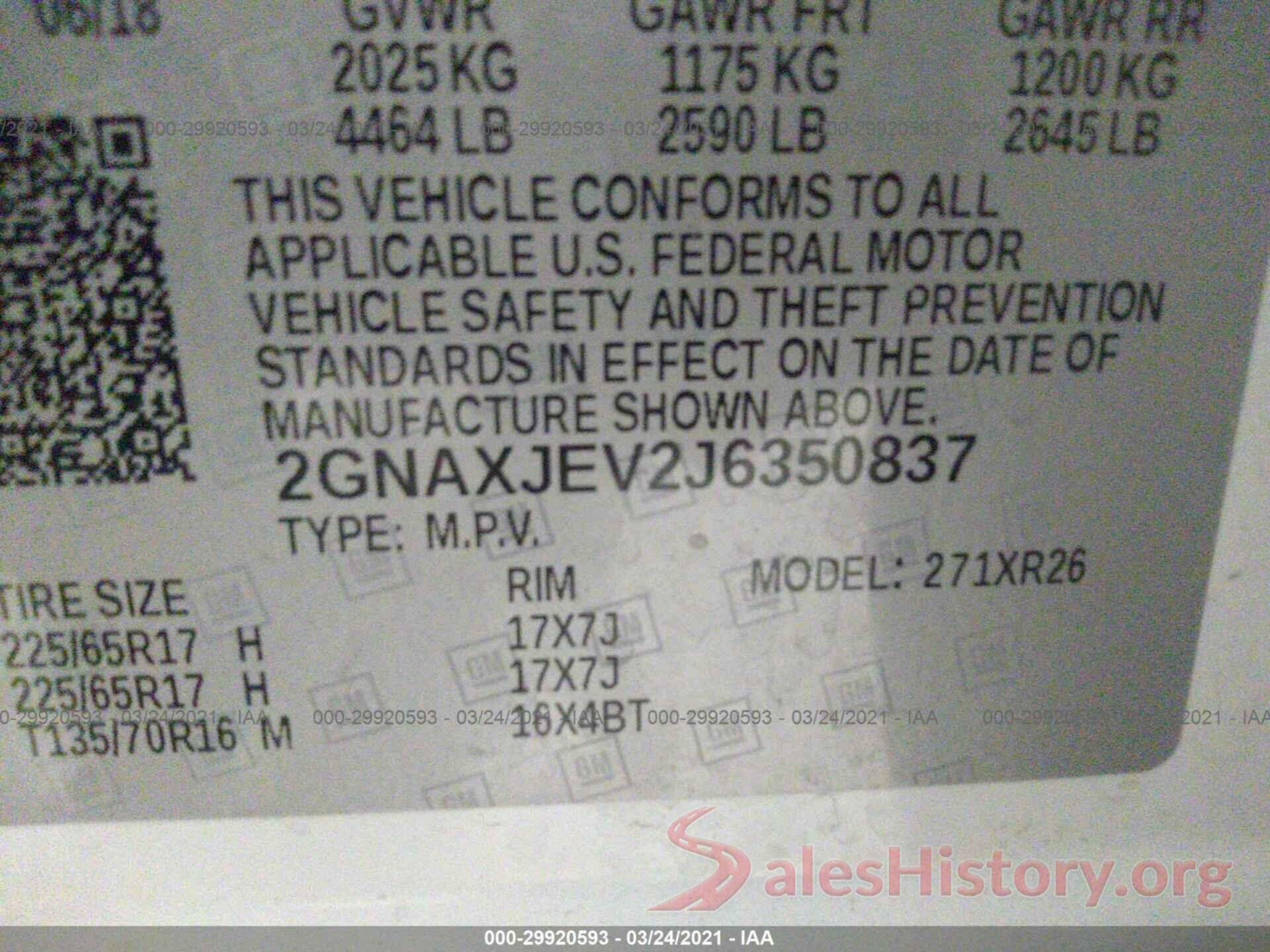 2GNAXJEV2J6350837 2018 CHEVROLET EQUINOX