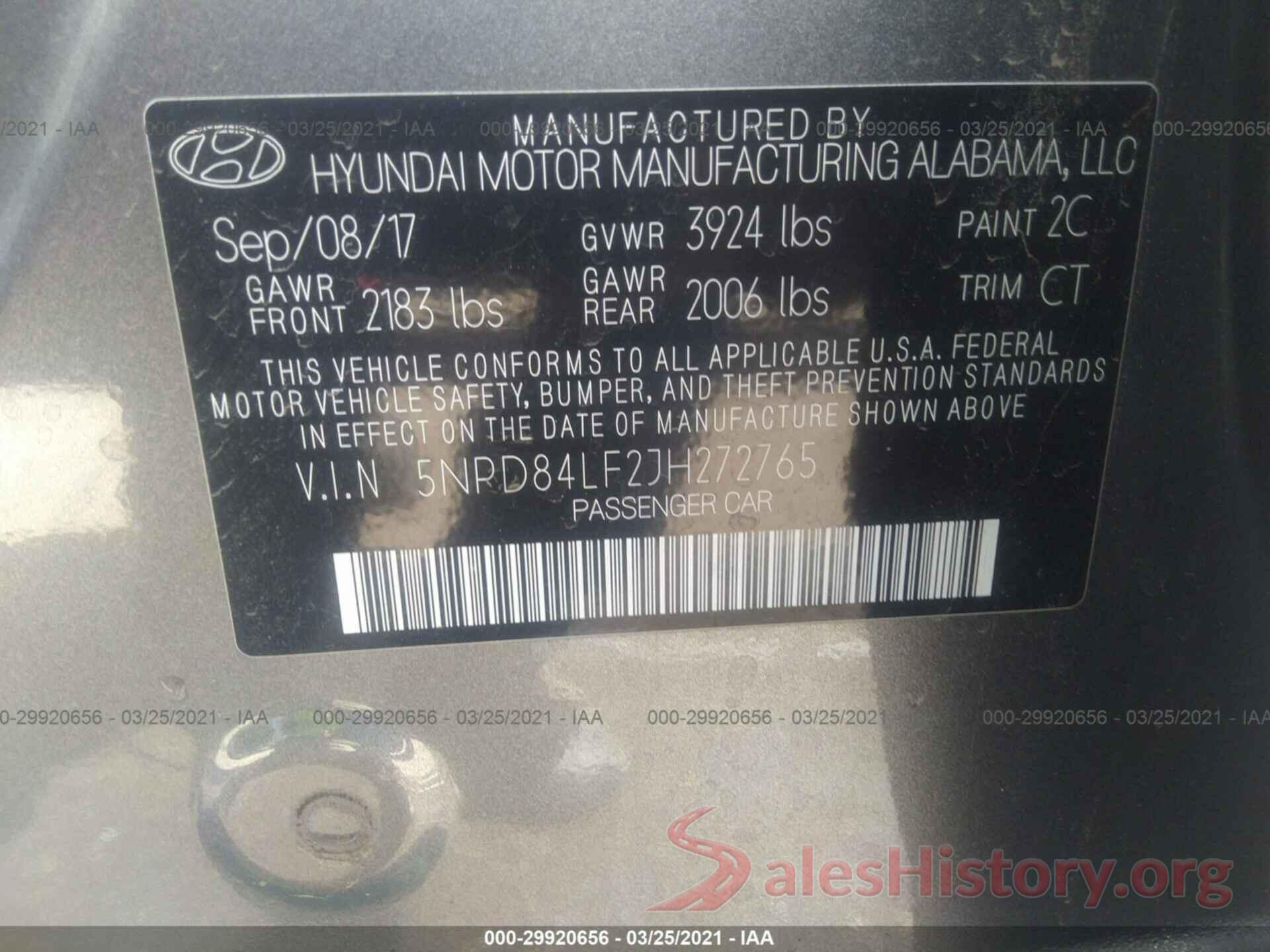 5NPD84LF2JH272765 2018 HYUNDAI ELANTRA