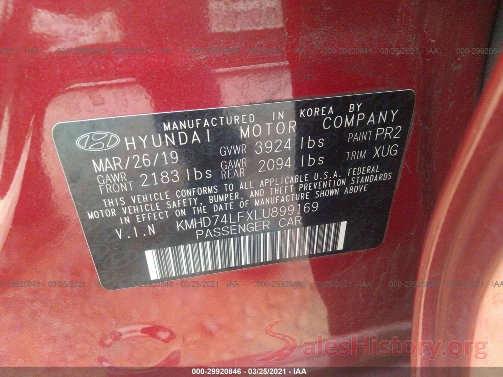 KMHD74LFXLU899169 2020 HYUNDAI ELANTRA