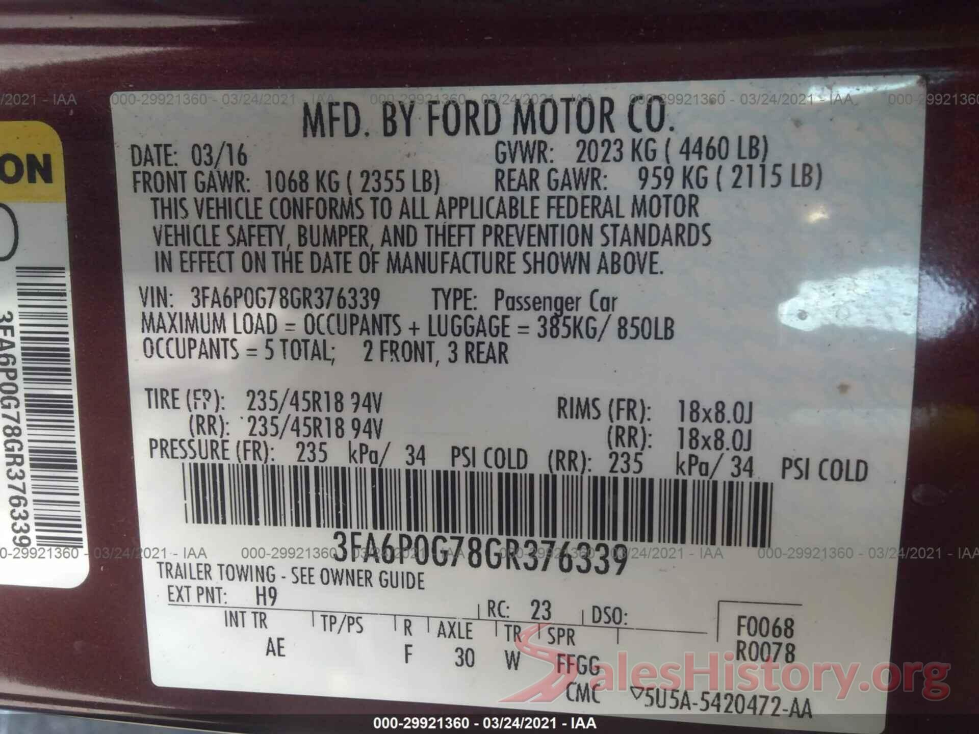 3FA6P0G78GR376339 2016 FORD FUSION