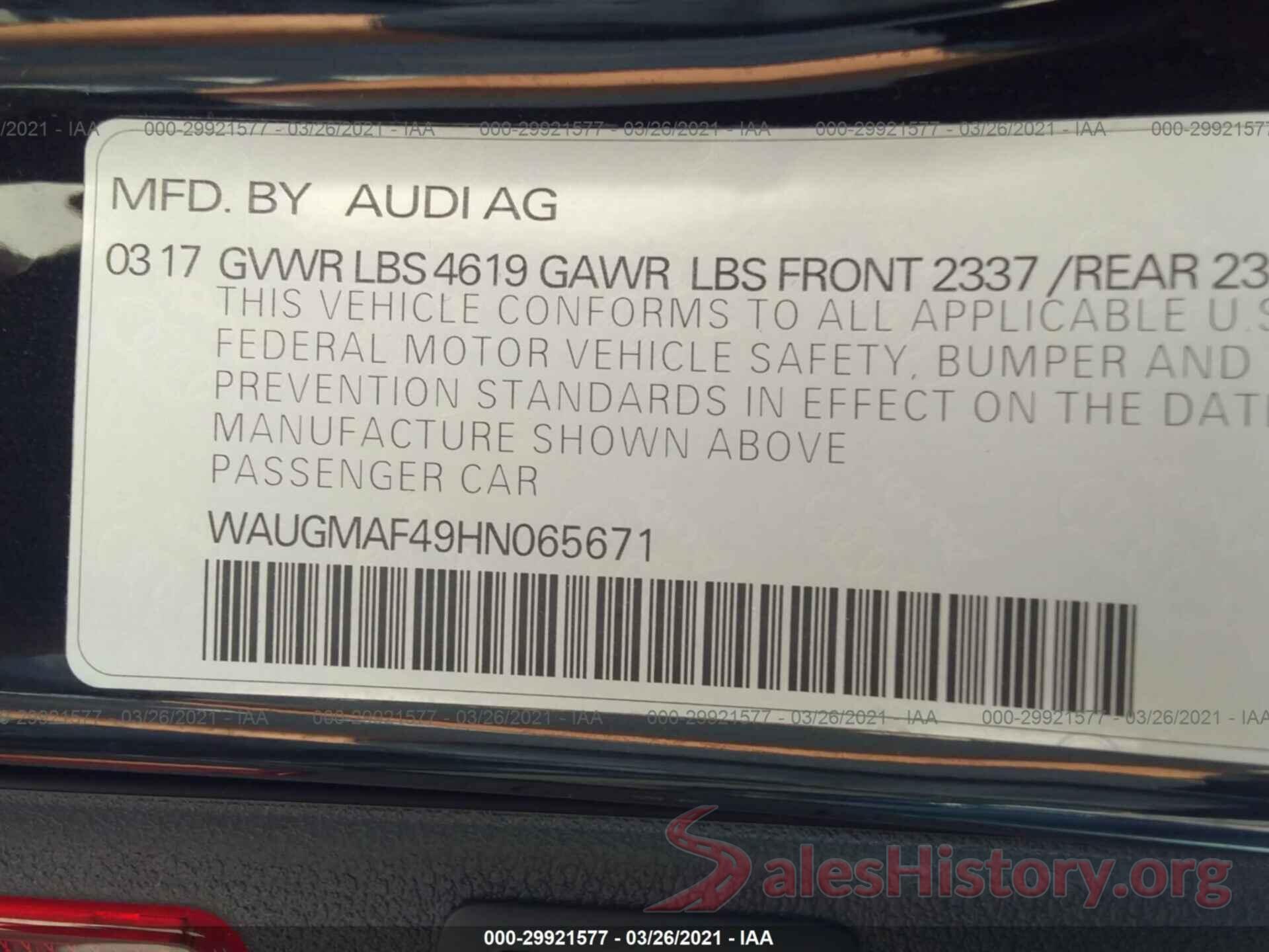 WAUGMAF49HN065671 2017 AUDI A4