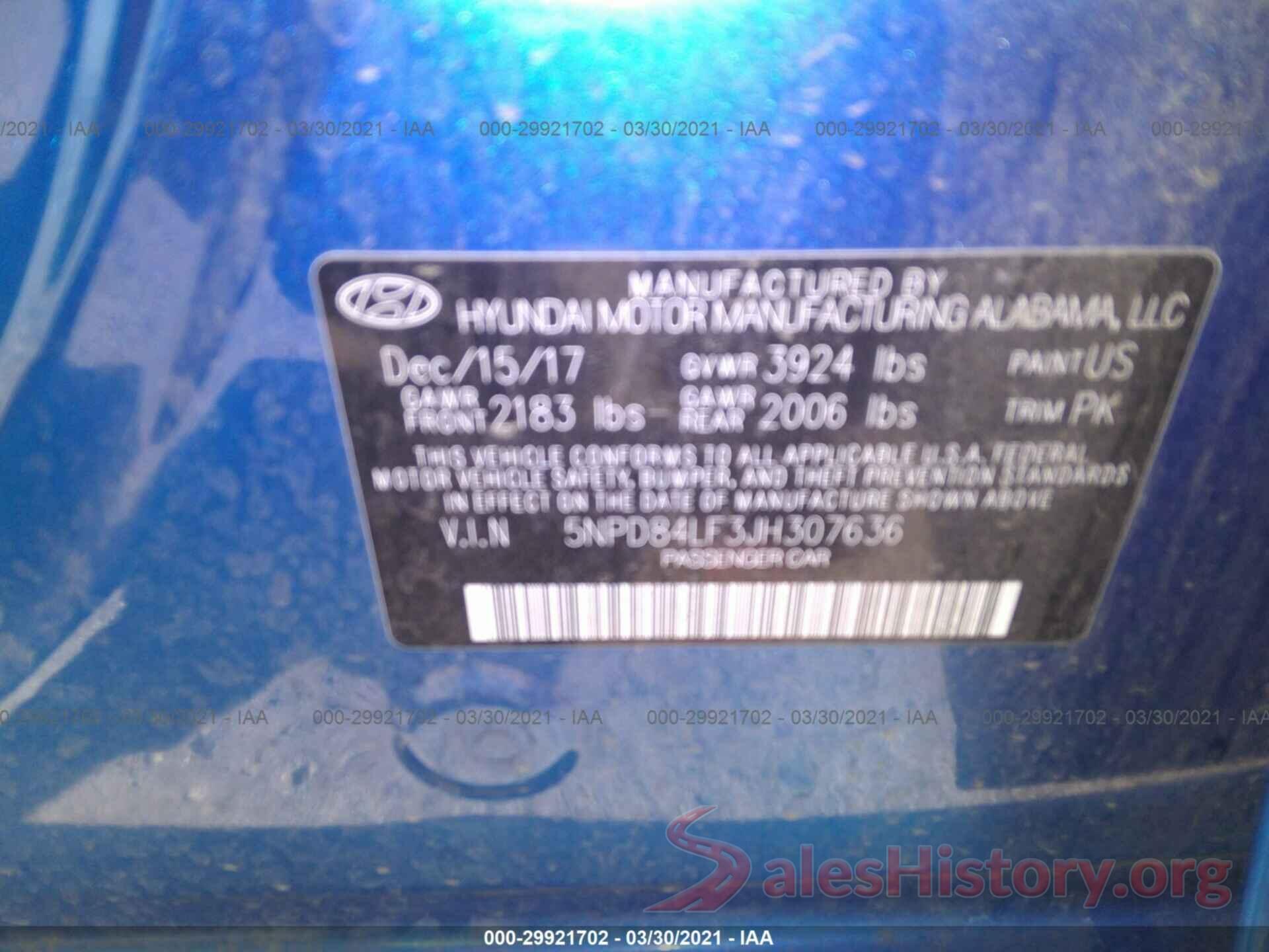 5NPD84LF3JH307636 2018 HYUNDAI ELANTRA