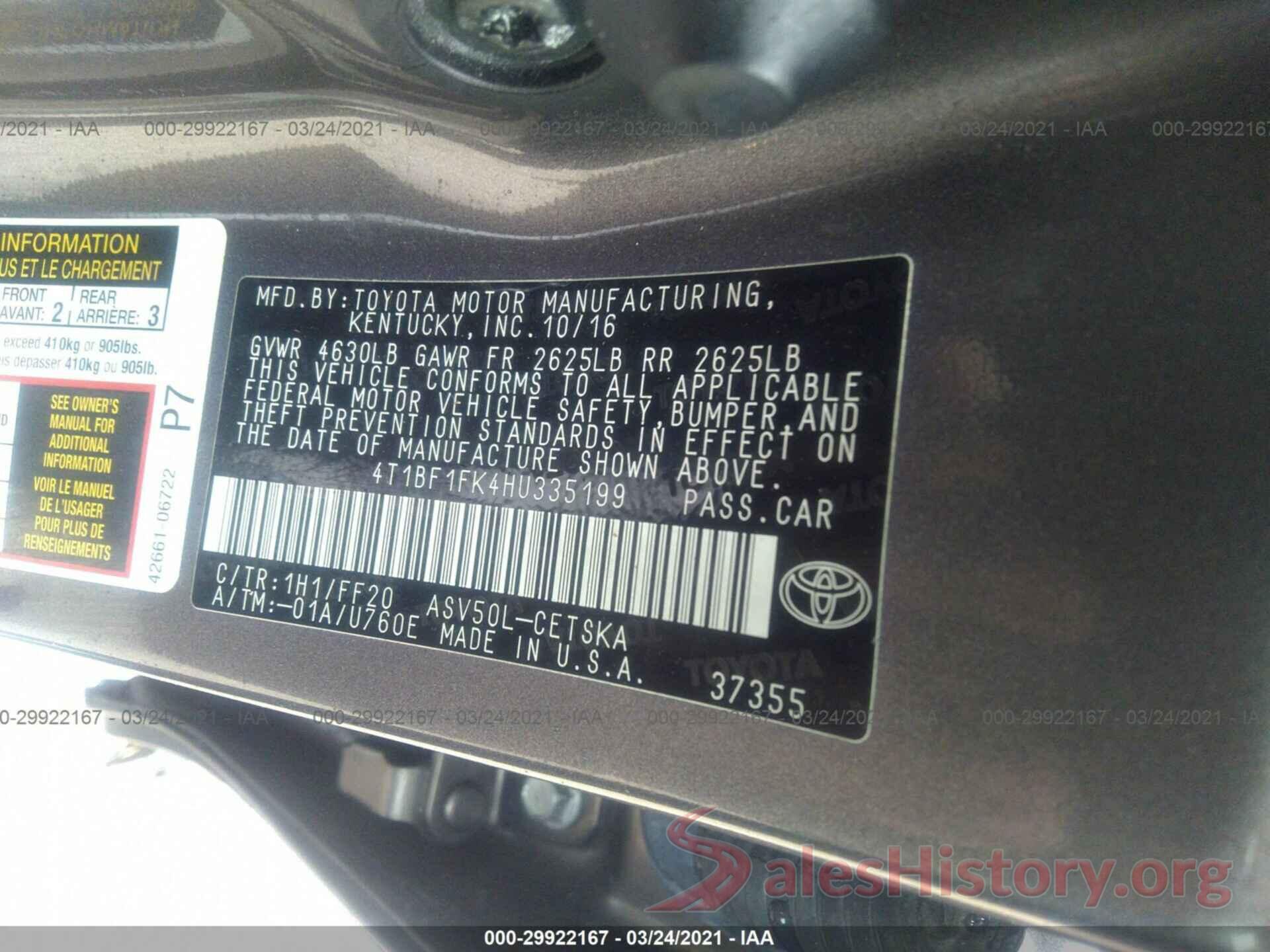 4T1BF1FK4HU335199 2017 TOYOTA CAMRY