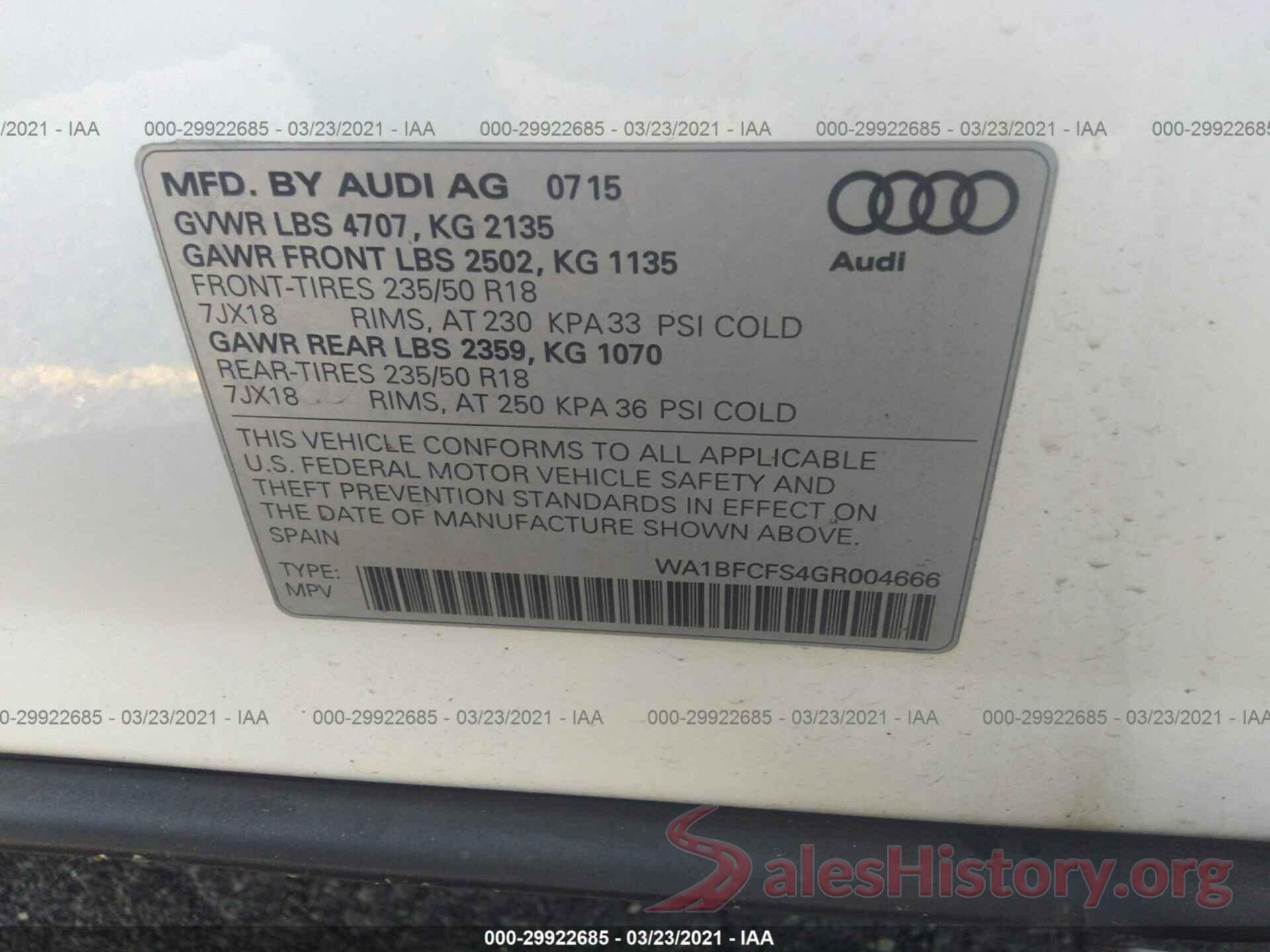 WA1BFCFS4GR004666 2016 AUDI Q3