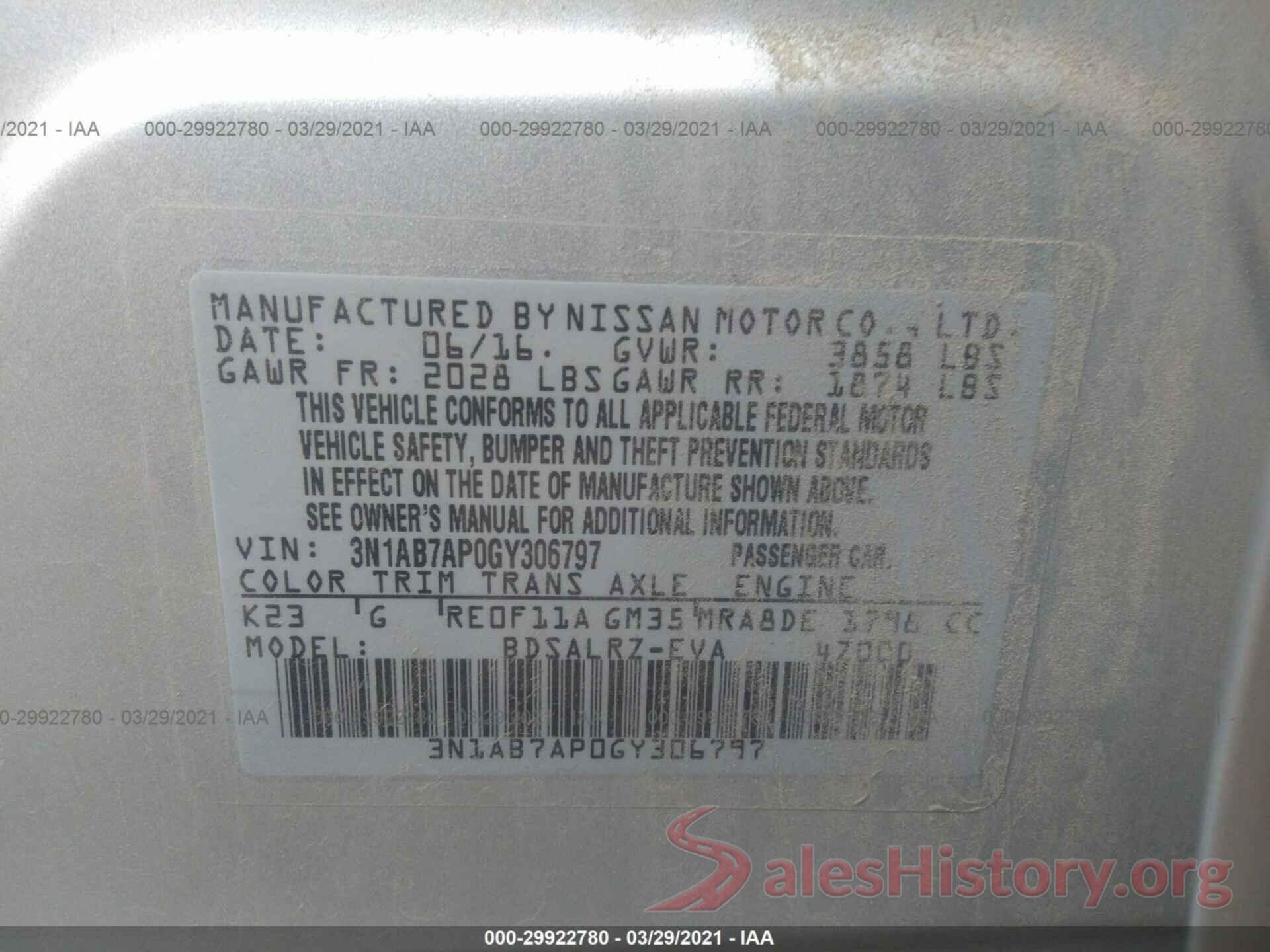 3N1AB7AP0GY306797 2016 NISSAN SENTRA