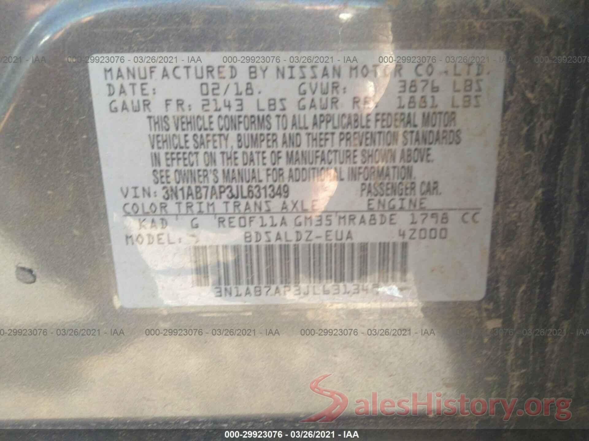 3N1AB7AP3JL631349 2018 NISSAN SENTRA