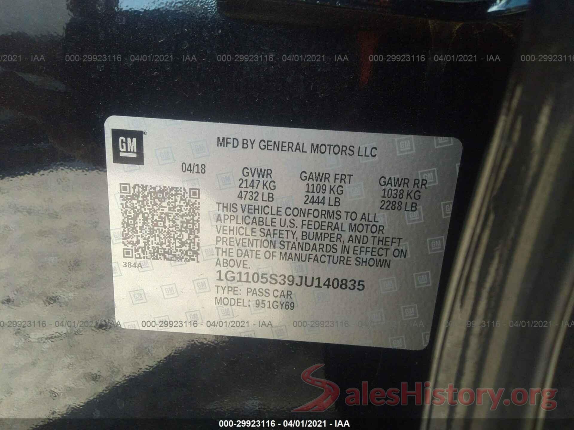 1G1105S39JU140835 2018 CHEVROLET IMPALA