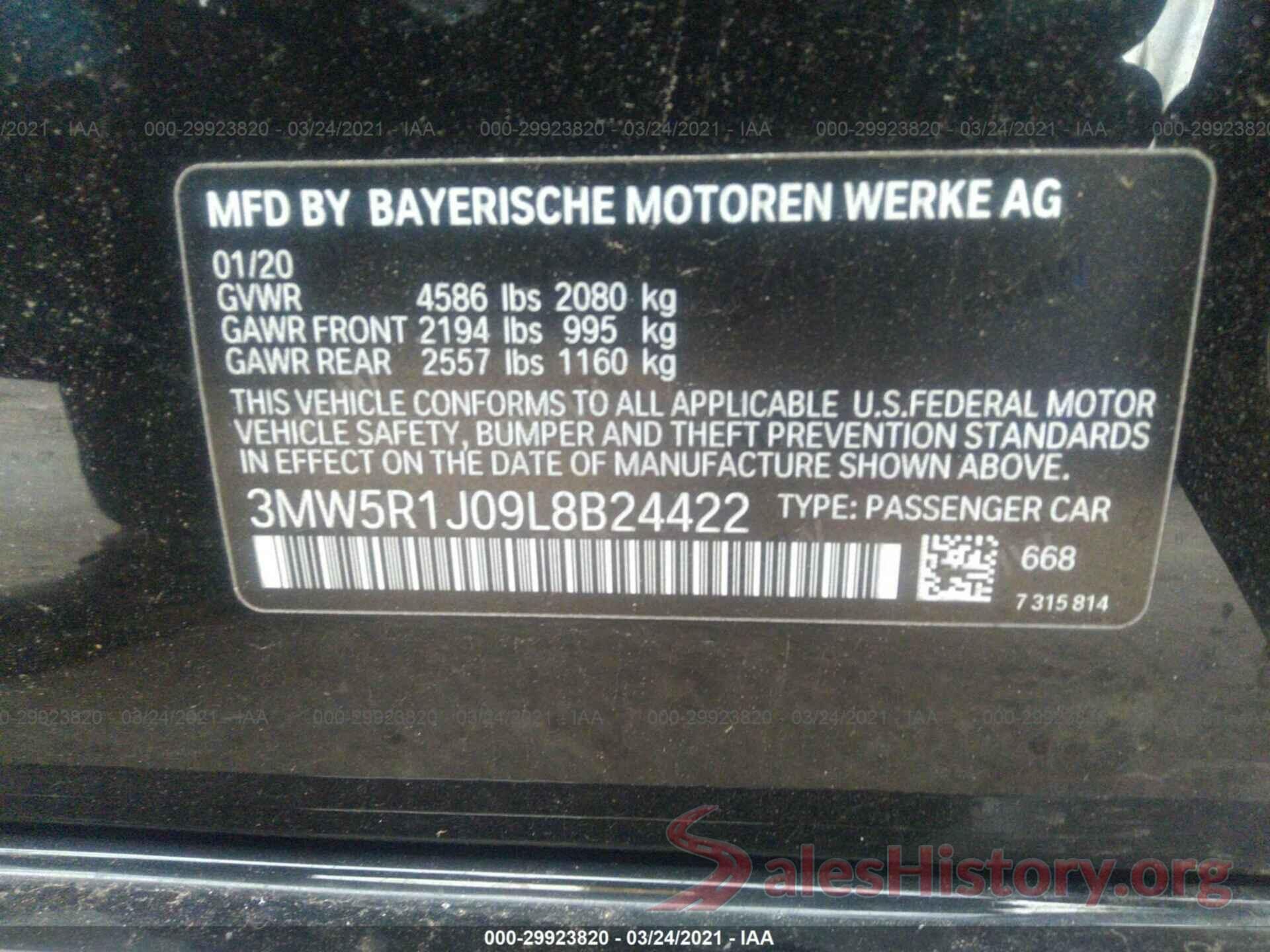 3MW5R1J09L8B24422 2020 BMW 3 SERIES