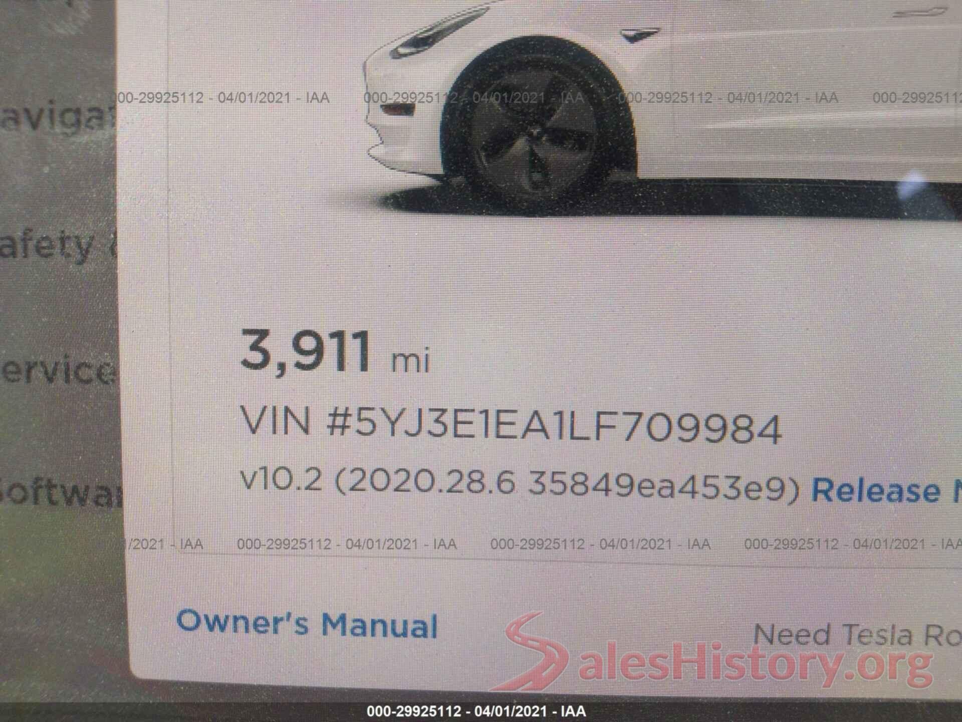 5YJ3E1EA1LF709984 2020 TESLA MODEL 3