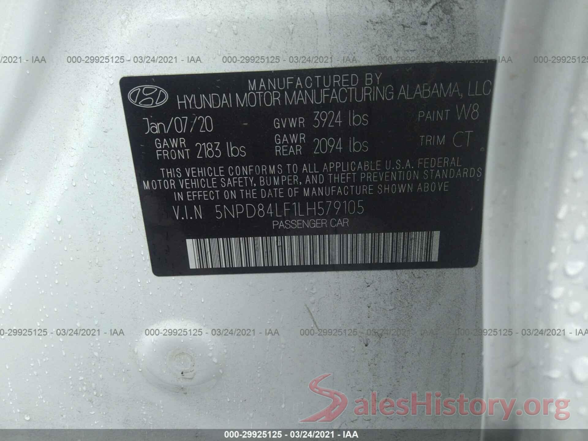 5NPD84LF1LH579105 2020 HYUNDAI ELANTRA