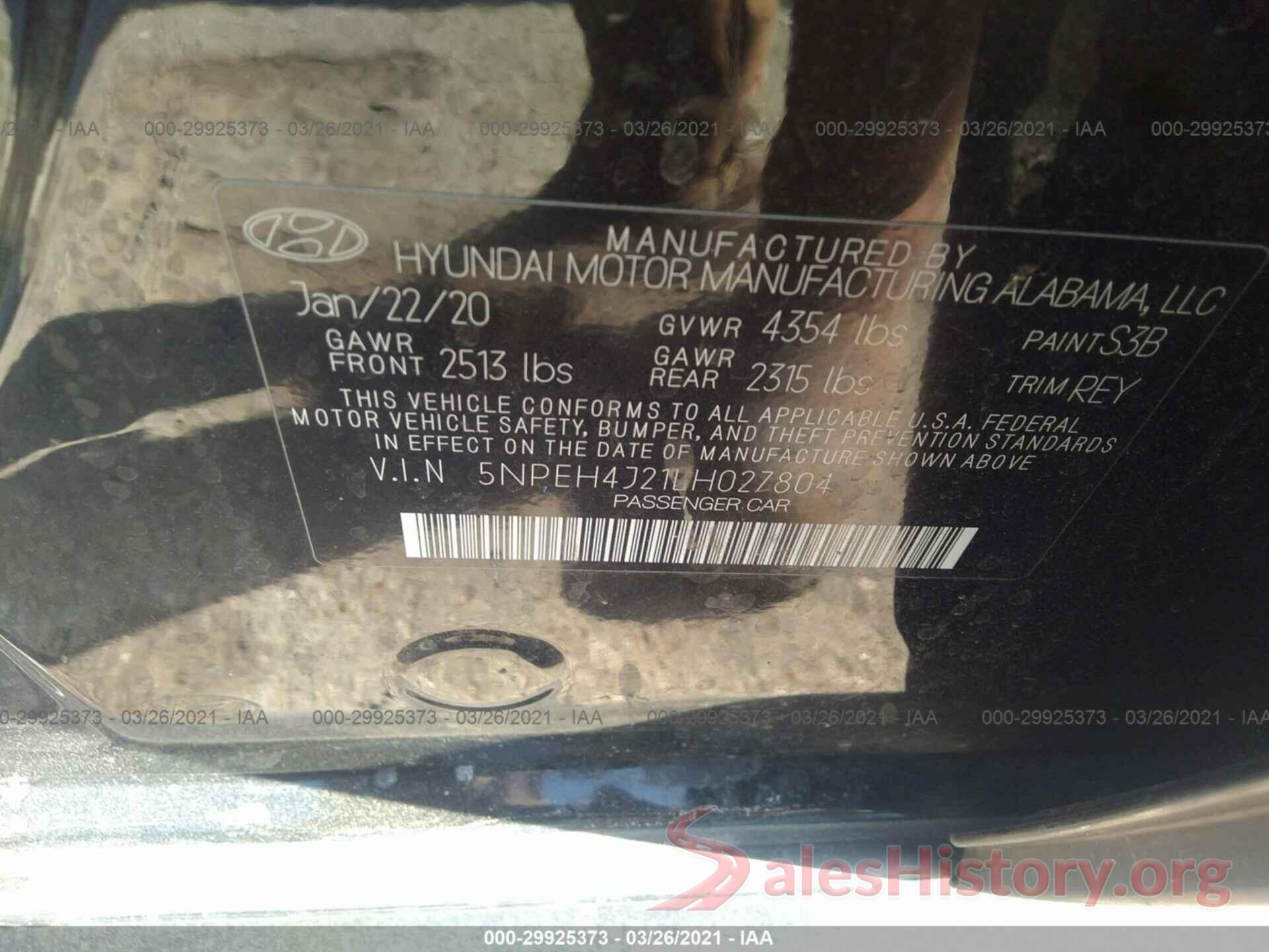 5NPEH4J21LH027804 2020 HYUNDAI SONATA